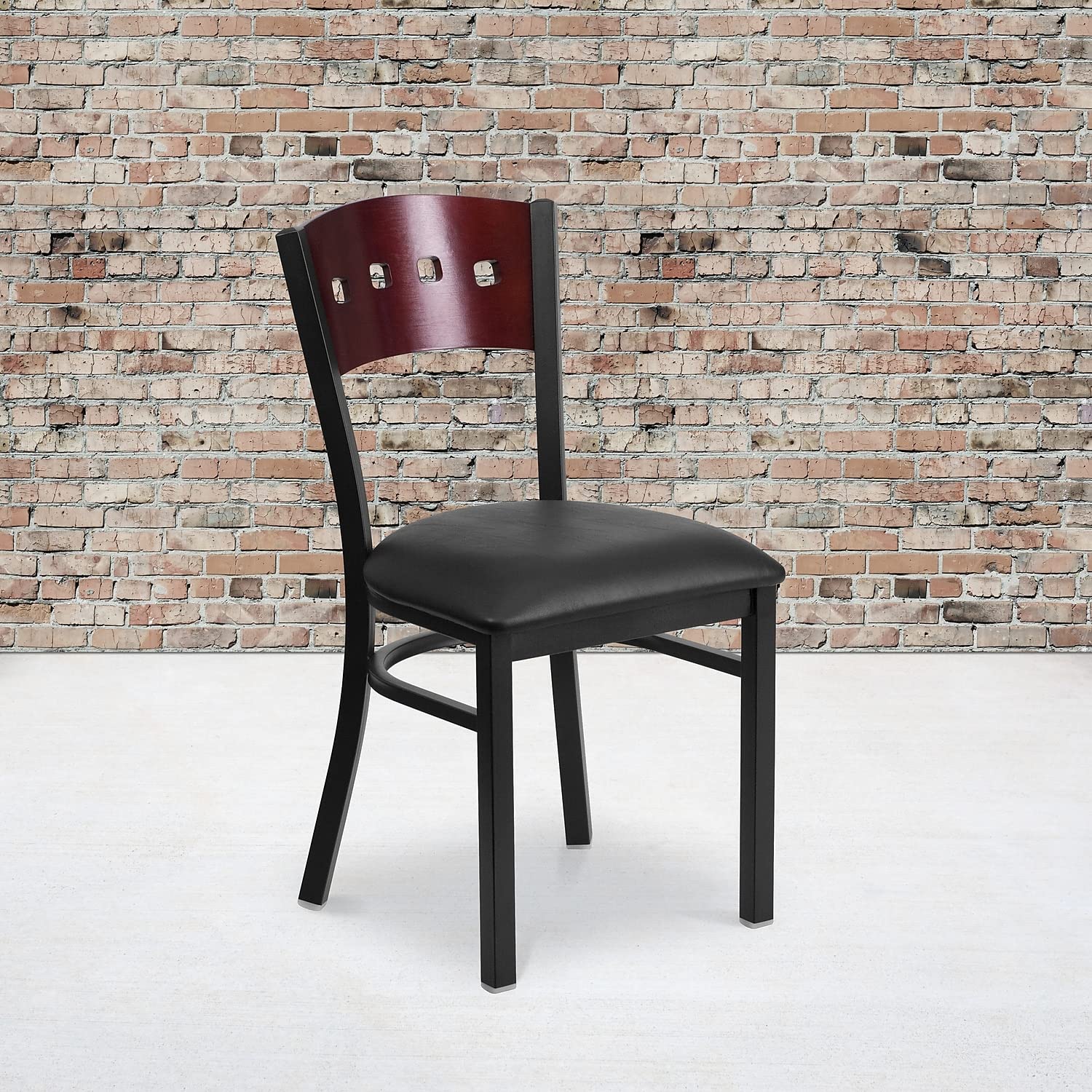 Flash Furniture 2-Pack HERCULES Series Black Metal Restaurant Chairs with Mahogany Wood Back & Vinyl Seat - Heavy Duty Commercial Dining Chairs for Restaurants, Cafes, and Home Kitchens