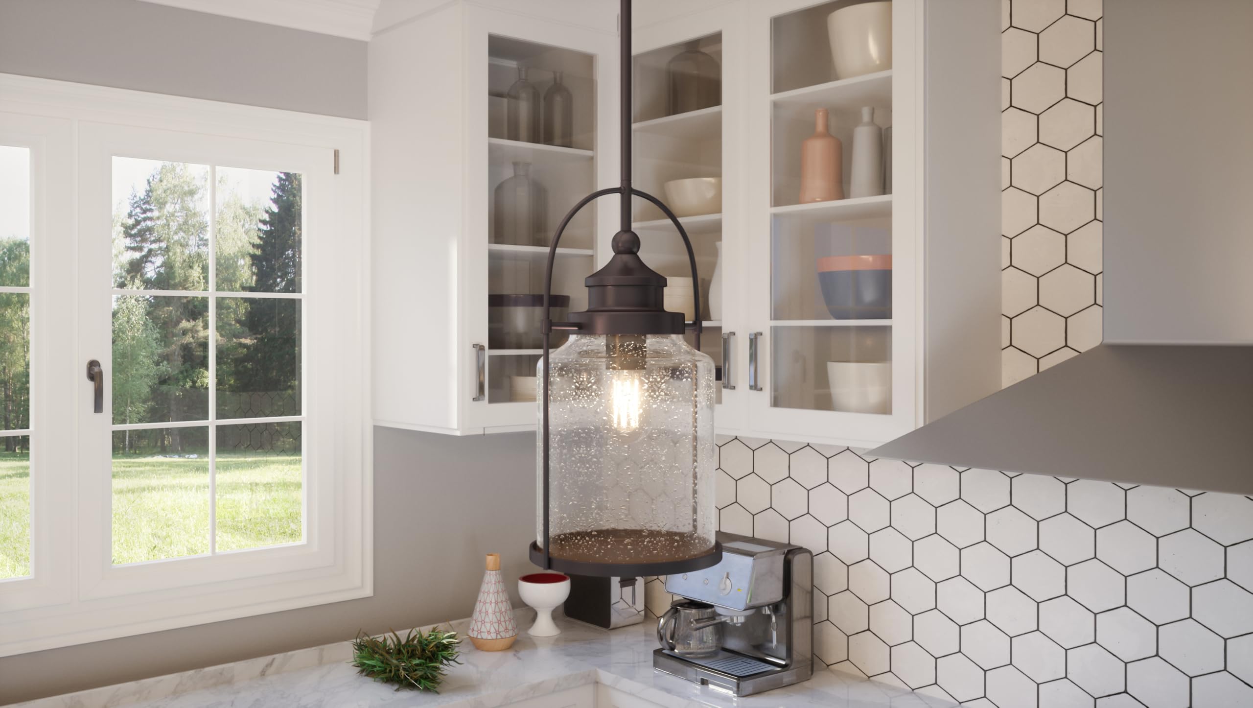 Quoizel Payson Mini Pendant Light - 10 Inch Western Bronze with Clear Seeded Glass - 1-Light Ceiling Fixture (Max 59