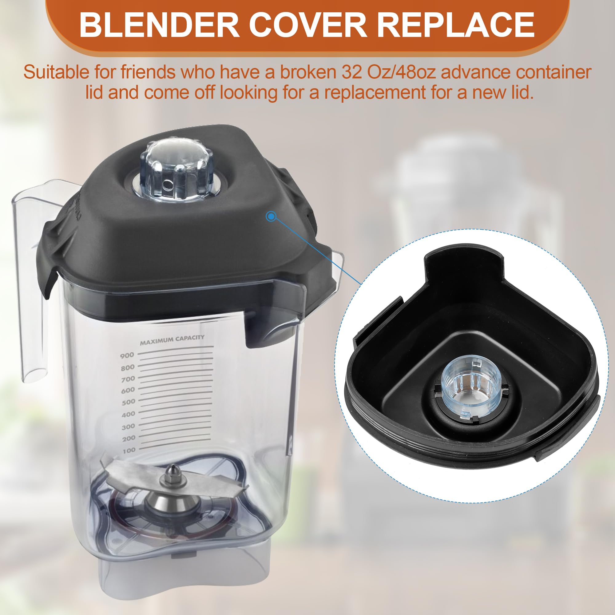 Vitamix Blender Replacement Lid Plug - 2-Piece Rubber Cover for 32oz & 48oz Pitchers - Perfect for Smoothies, Juicing & Food Prep - Durable Black Blender Accessory