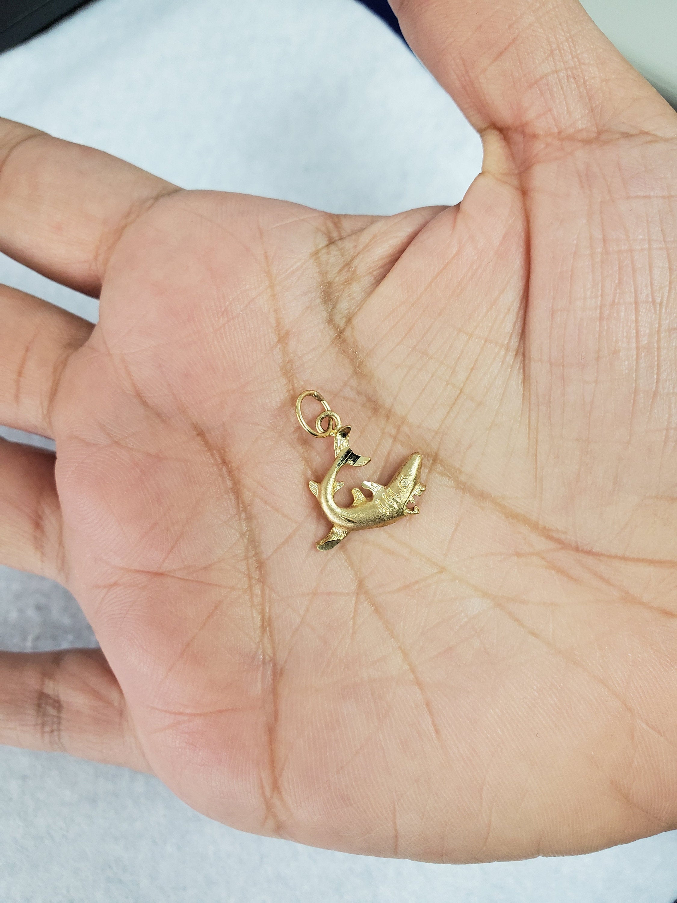 14K Yellow Gold Shark Charm Pendant with Diamond Cuts - Perfect for Necklaces, Bracelets & Gifts for Men and Women