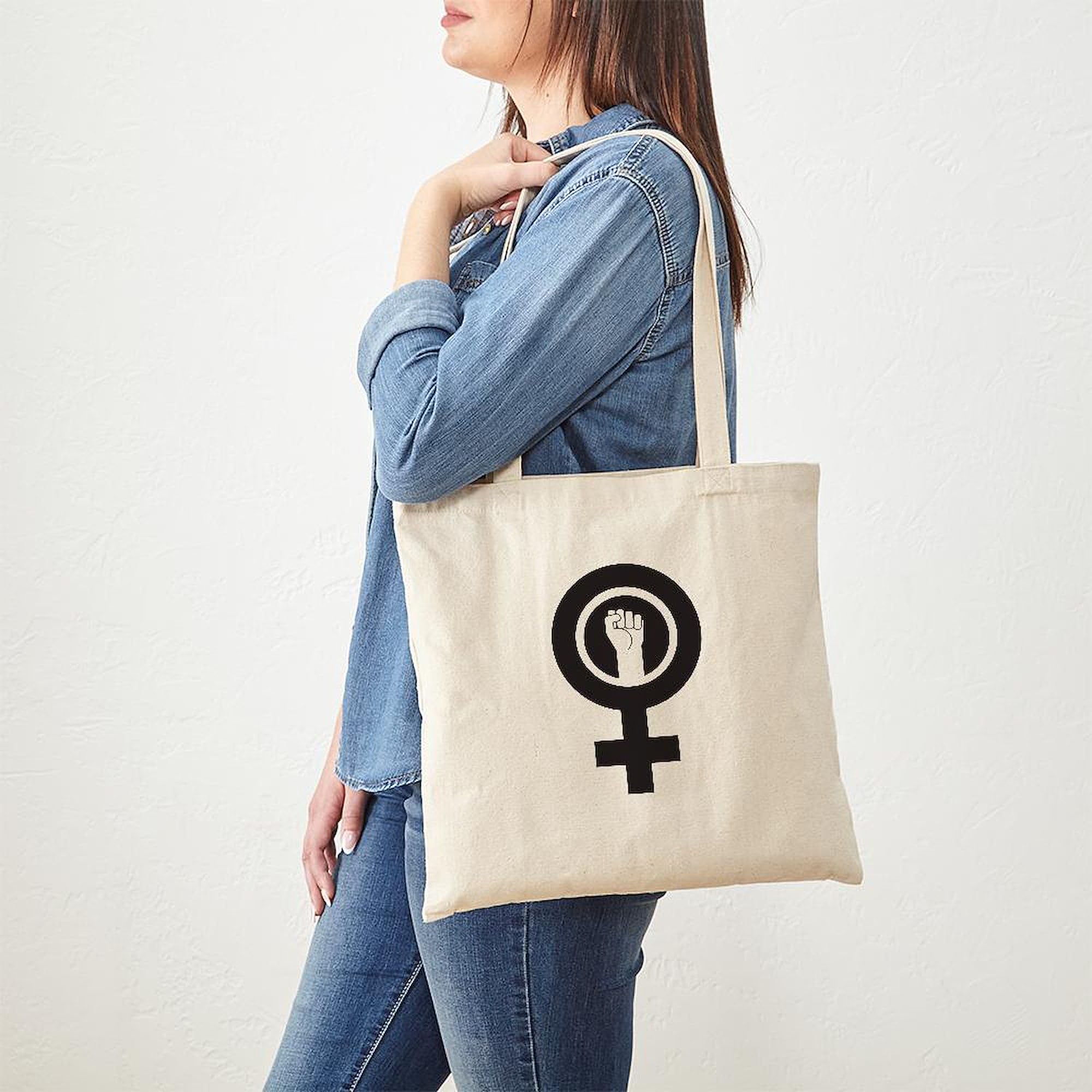 Feminist Power Tote Bag - Natural Canvas Reusable Shopping Bag for Women | Eco-Friendly Grocery Tote for Work, School & Protest Rallies