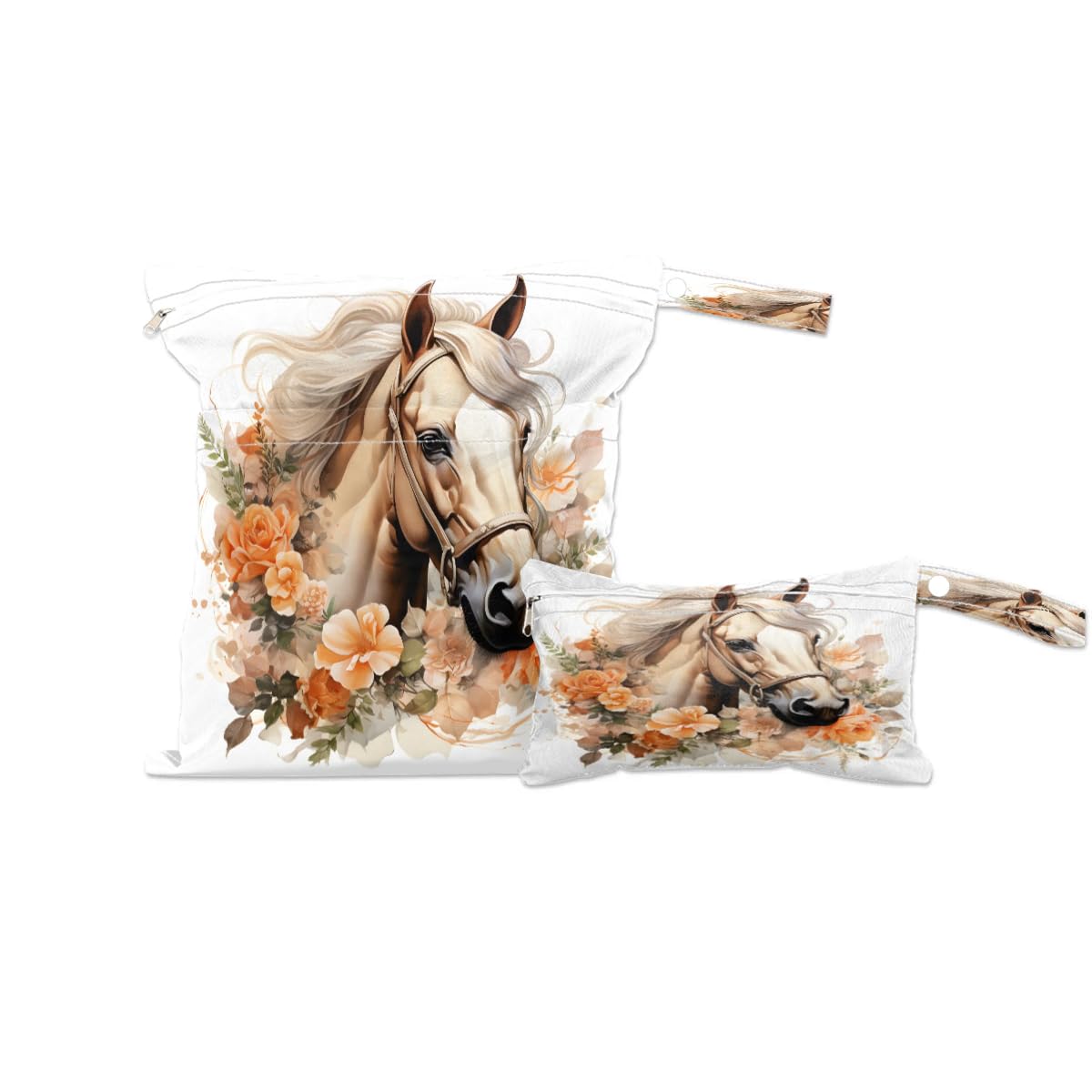 Waterproof Floral Horse Wet Dry Bag 2-Pack - Reusable Travel Laundry Bag, Swimsuit Storage & Cloth Diaper Organizer for Beach, Pool, Gym, Yoga - Ideal for Swimming, Sports & Baby Care
