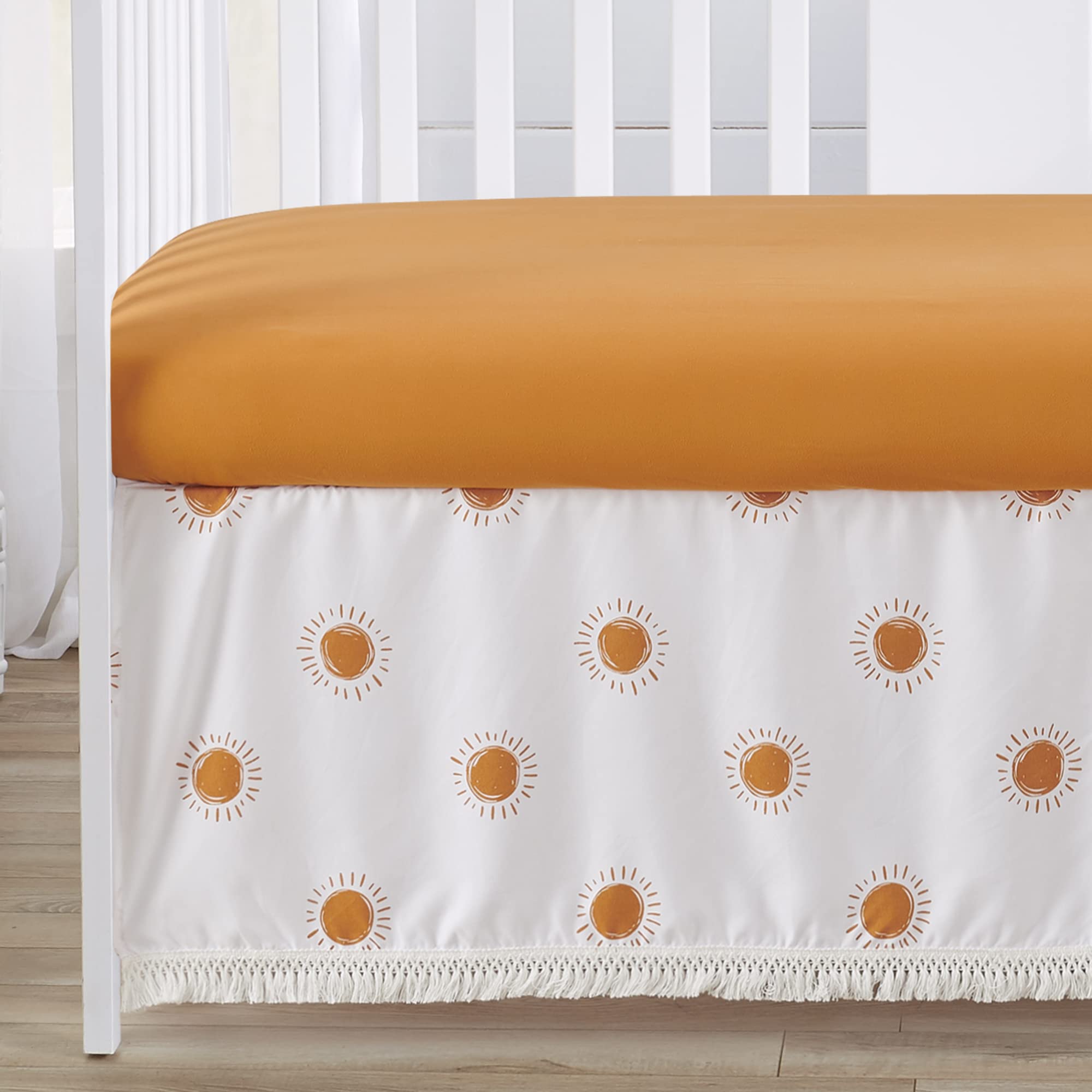 Sweet Jojo Designs Rainbow Vintage Boho Sun Nursery Crib Bedding Set - Gender Neutral Baby Boy & Girl Bedding in Pumpkin, Rust Orange, Taupe Brown & White - Perfect for Bohemian, Desert & Nature Themed Nurseries