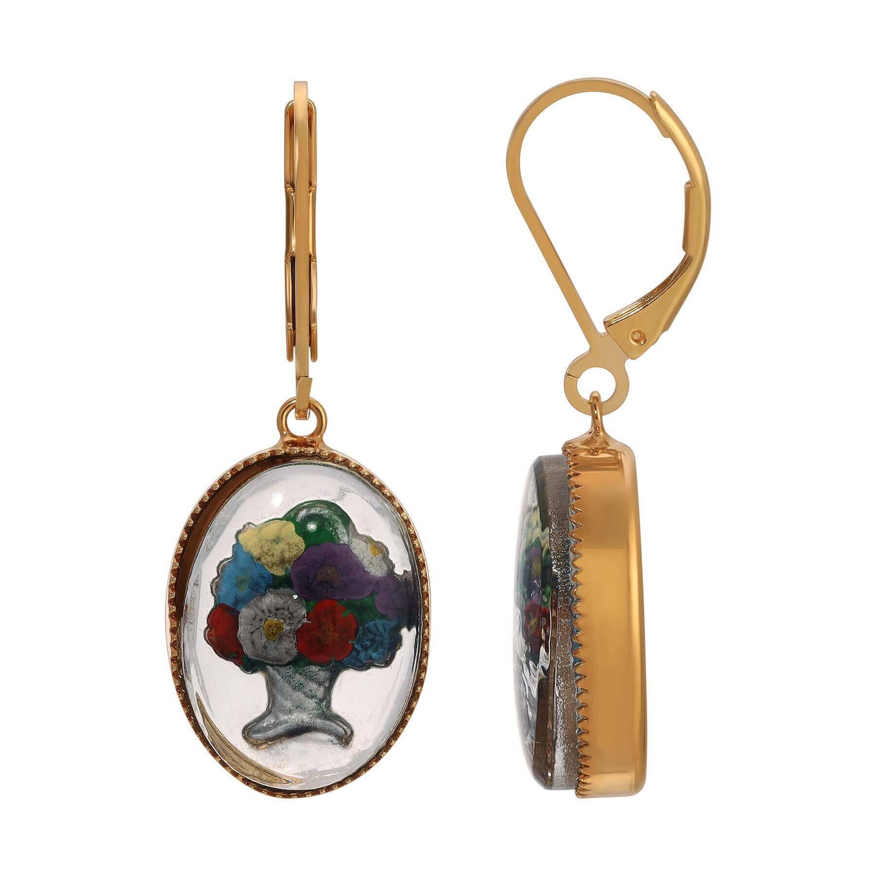 1928 Vintage Mixed Flower Bouquet Earrings with German Glass Drops - Elegant Dangle Earrings for Women, Perfect for Weddings, Parties & Special Occasions
