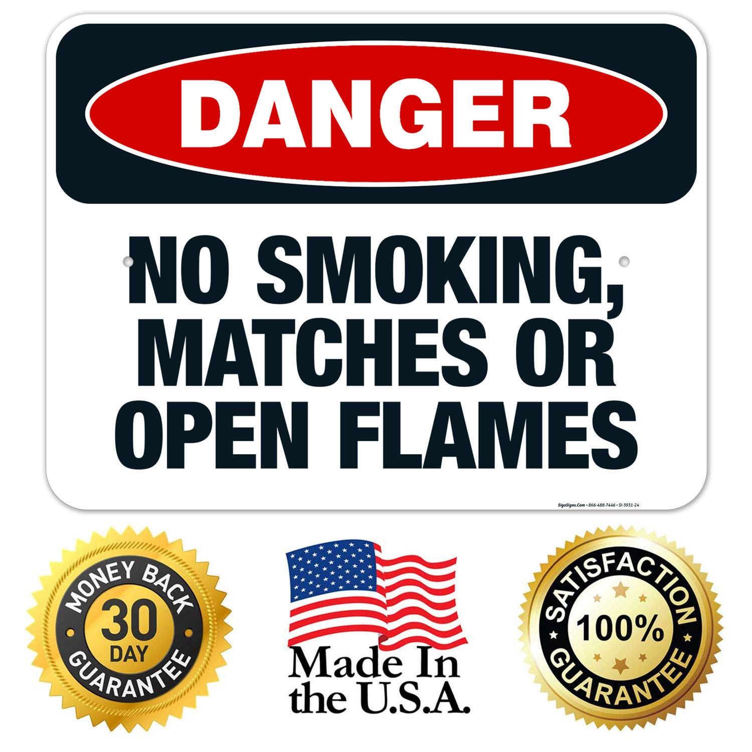 No Smoking, Matches or Open Flames OSHA Danger Sign - 18x24 Inch Rustproof Aluminum Safety Sign for Indoor/Outdoor Use - Fade Resistant, Made in USA - Perfect for Warehouses, Factories & Construction Sites
