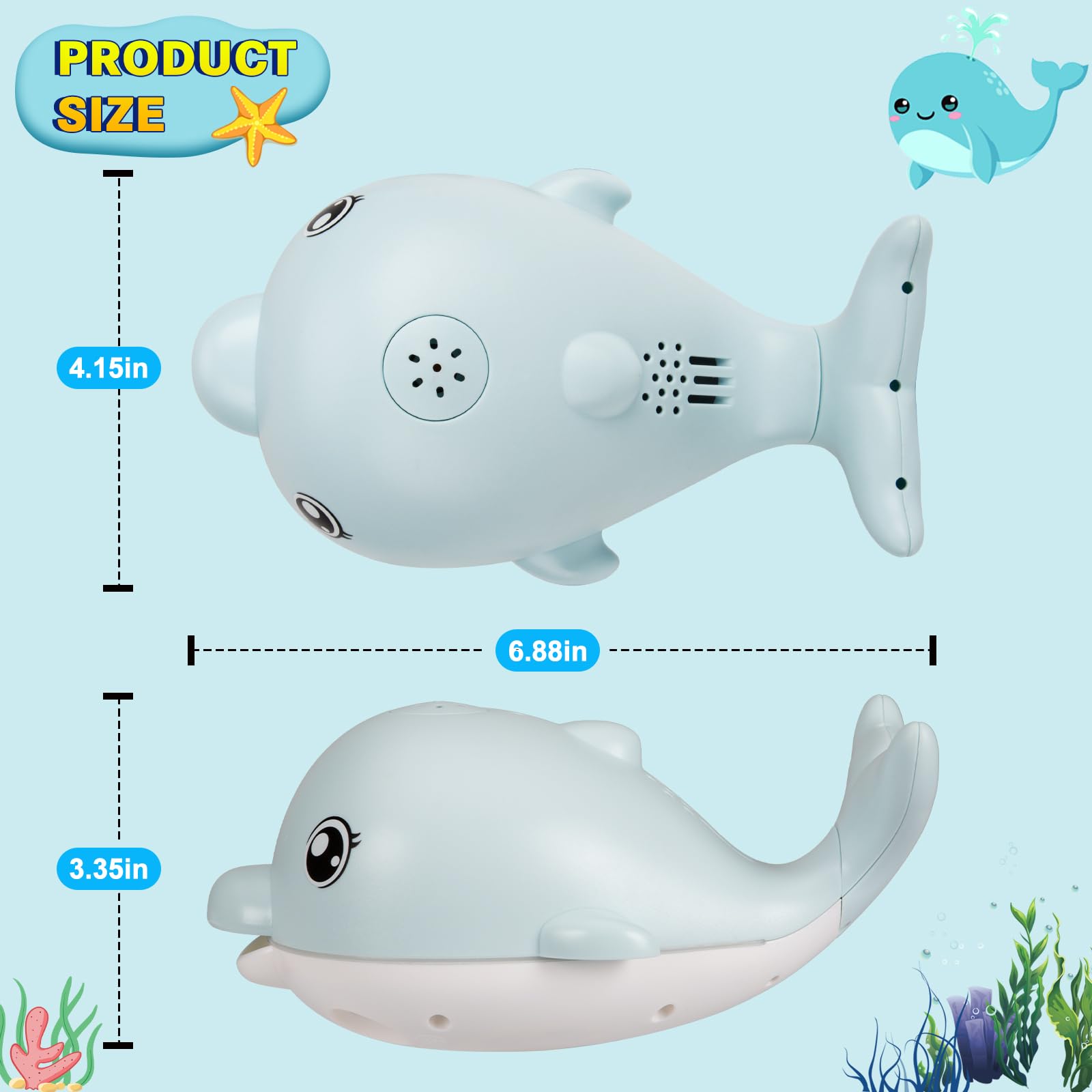 Rechargeable Light Up Dolphin Bath Toys for Babies 6-18 Months - Musical Sprinkler Bathtub Toys for Toddlers 1-4 Years Old Boys & Girls | Easter Basket Stuffers & Sensory Play Water Toys for Infants (Blue)