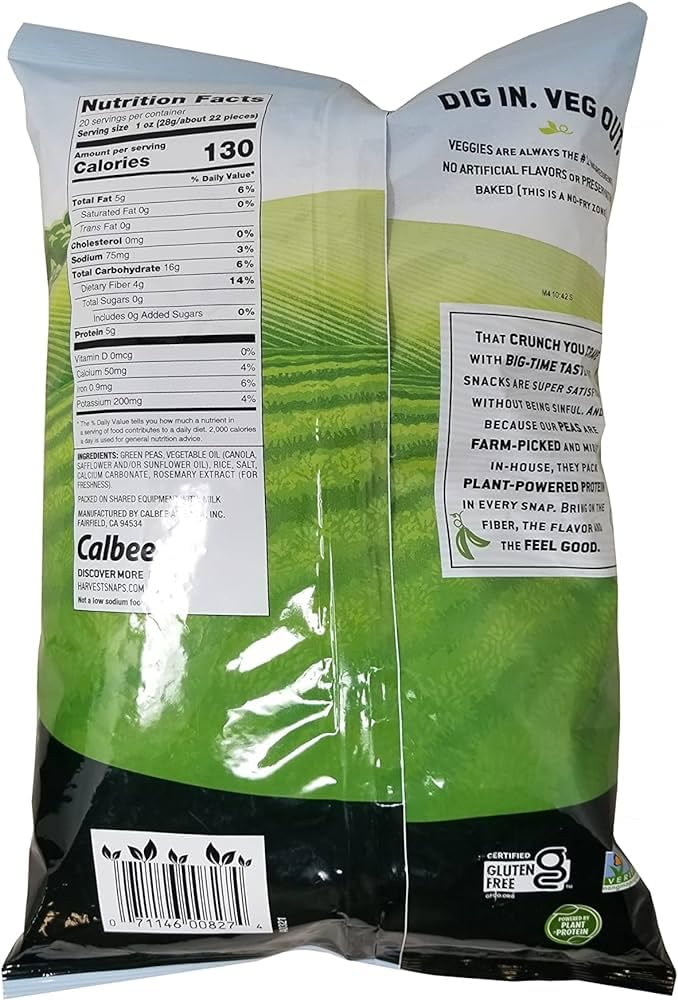 Calbee Harvest Snaps Green Pea Snacks - 20 Ounce (Pack of 2) | Crunchy Baked Pea Crisps | Healthy Vegan Gluten-Free Snacks for Office, School & Travel