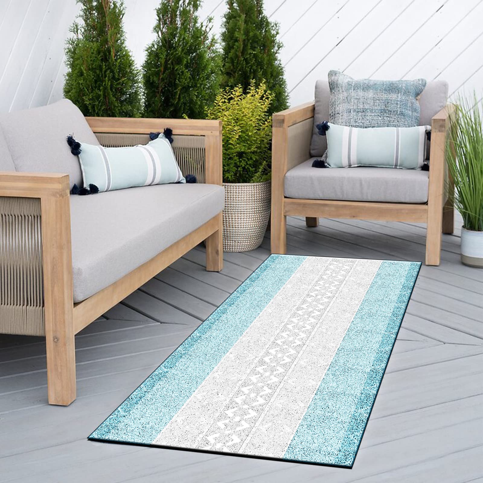 Non-Slip Modern Blue & White Hallway Runner Rug 3'x8' - Soft Kitchen Rug for High Traffic Areas, Entryway & Long Halls