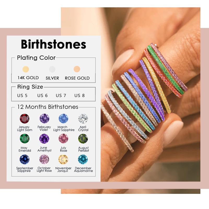 Birthstone Rings for Women - Sterling Silver Stackable Cubic Zirconia Stainless Steel Jewelry | Personalized Gift for Daughter, Mom, Wife | Perfect for Birthdays, Anniversaries & Mother's Day