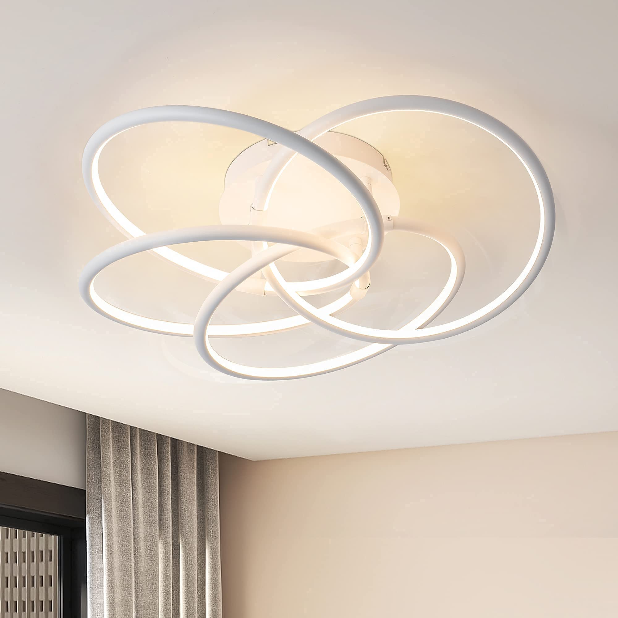 46W LED Flush Mount Ceiling Light - 21.7 Inch Modern Adjustable 4 Rings Pendant Light Fixture for Bedroom, Living Room, Dining Room, Kitchen - Energy Efficient White LED Lighting for Home & Office Spaces
