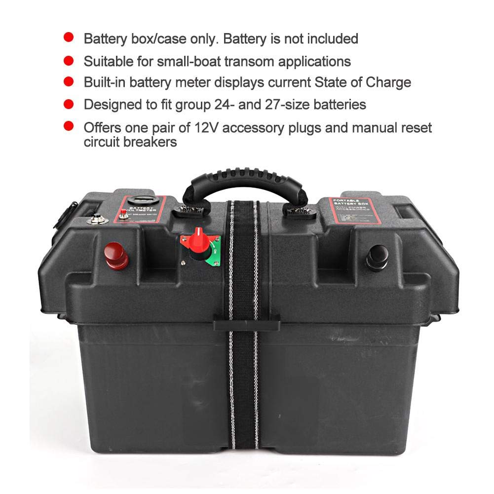 KIMISS Marine Battery Box for Trolling Motor - Waterproof Plastic Power Center with 12V & USB Charging Ports - Perfect for Fishing Boats, Kayaks, and Outdoor Water Sports