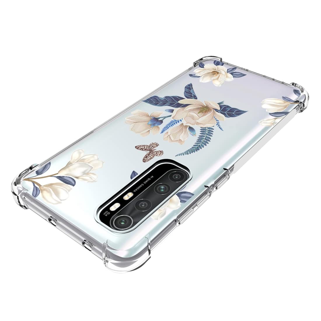 Xiaomi Note 10 Lite Case for Women - Cute Clear Slim Shockproof TPU Rubber Phone Cover with Floral Design | Protective Case for Xiaomi Mi Note 10 Lite M2002F4LG | Perfect for Everyday Use, Work & Travel (White Flower Pattern)