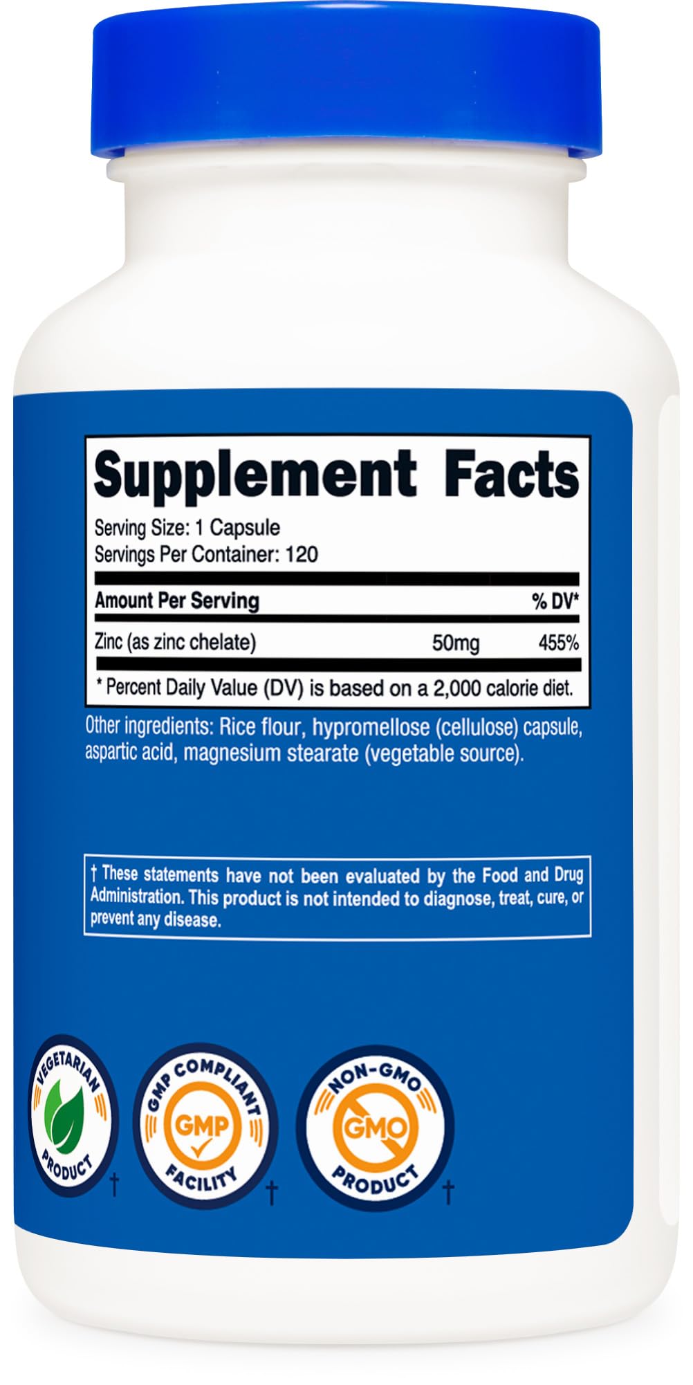 Nutricost Zinc Chelate 50mg, 120 Vegetarian Capsules - Gluten Free, Non-GMO Supplement for Immune Support & Skin Health - Perfect for Daily Wellness Routine & Vegetarian Diet