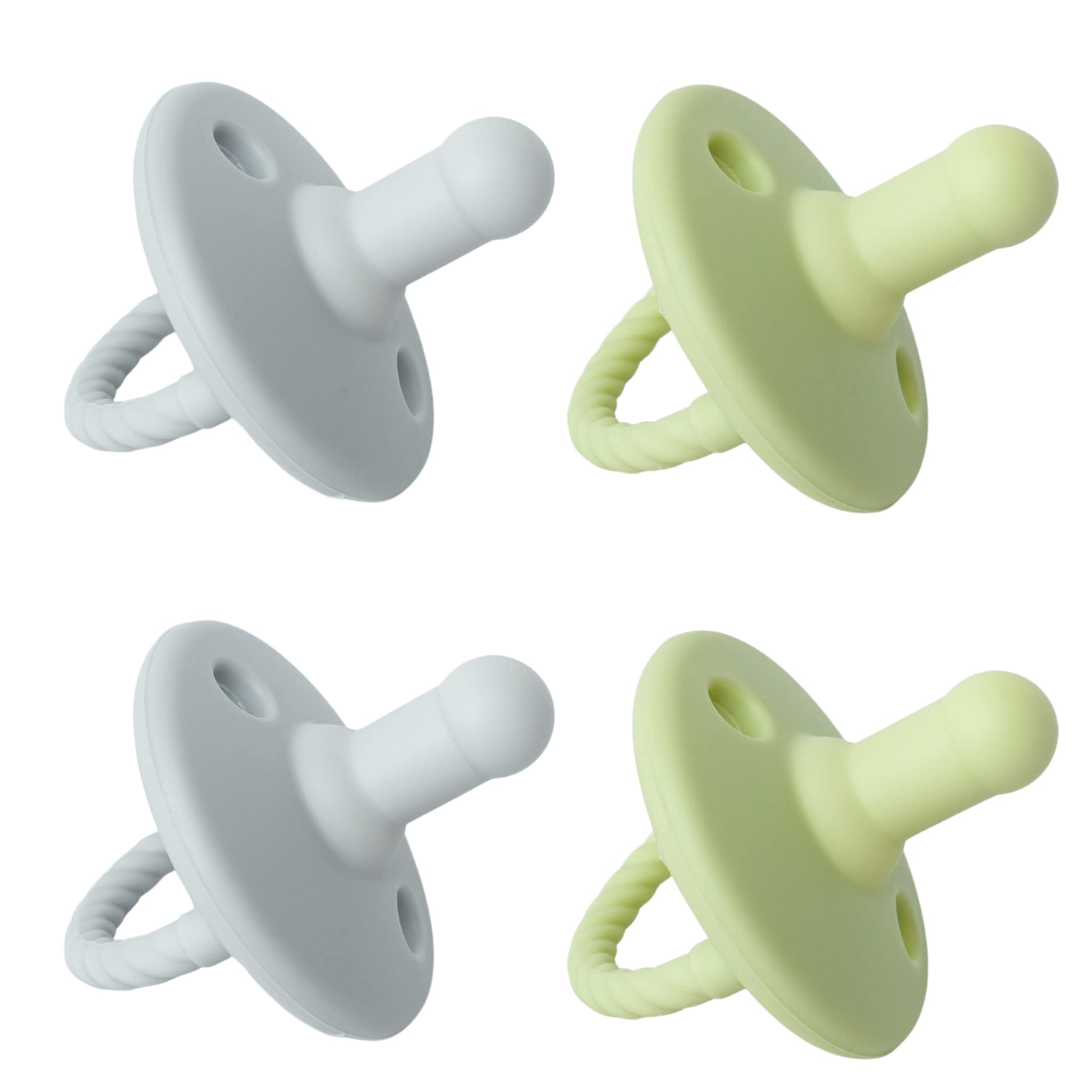 4 Pack Silicone Baby Pacifiers with Handle & Safety Airholes - Newborn Soother Set for Breastfed Babies | BPA-Free, Soft & Safe | Perfect for Daycare, Travel & Sleep (Green & Grey) - o1baby