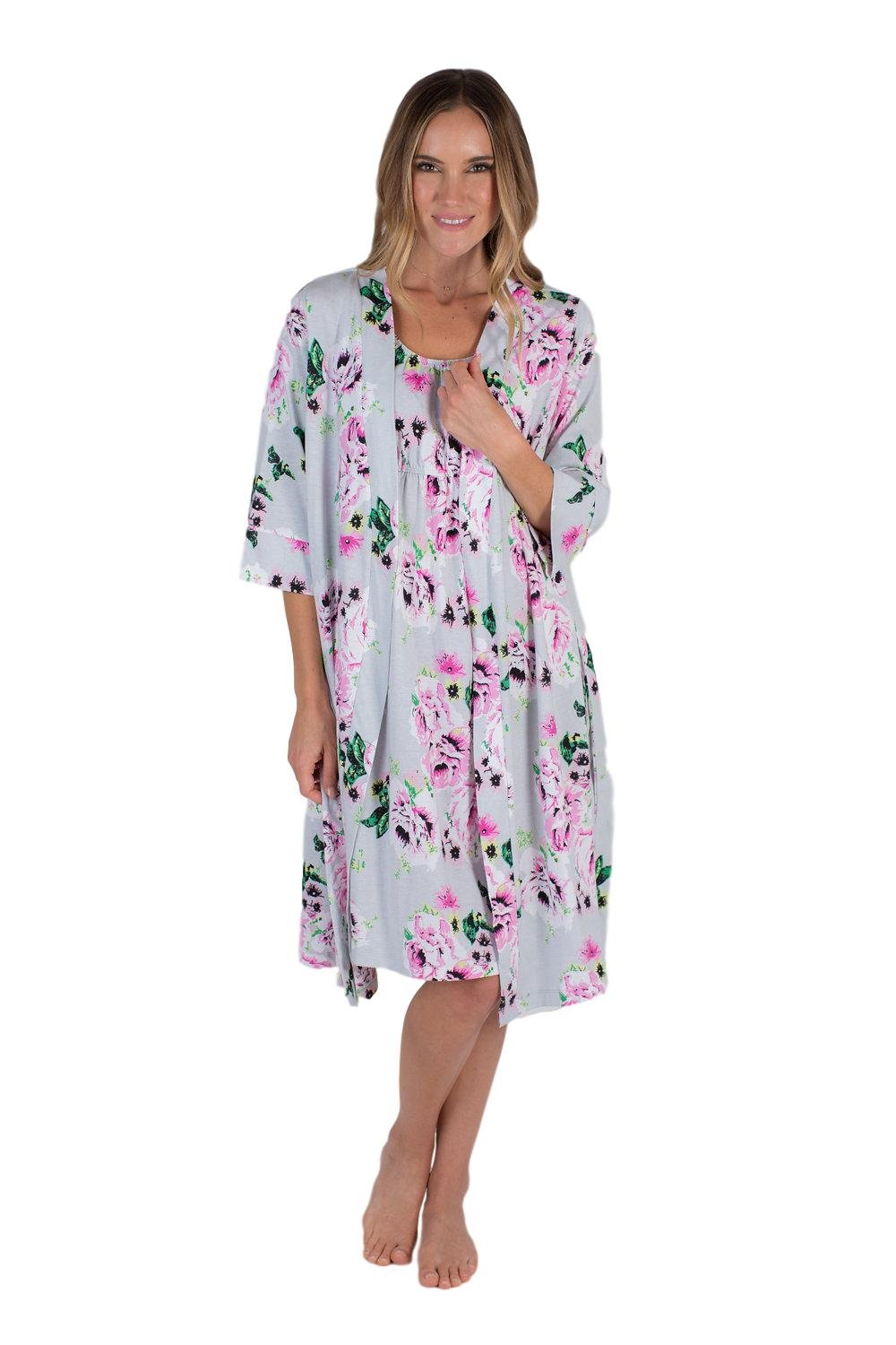 Baby Be Mine Maternity Nursing Sleeveless Nightgown & Delivery Robe Set - Comfortable Postpartum & Breastfeeding Wear for New Moms - Perfect for Hospital Stay, Nursing at Home, and Relaxing