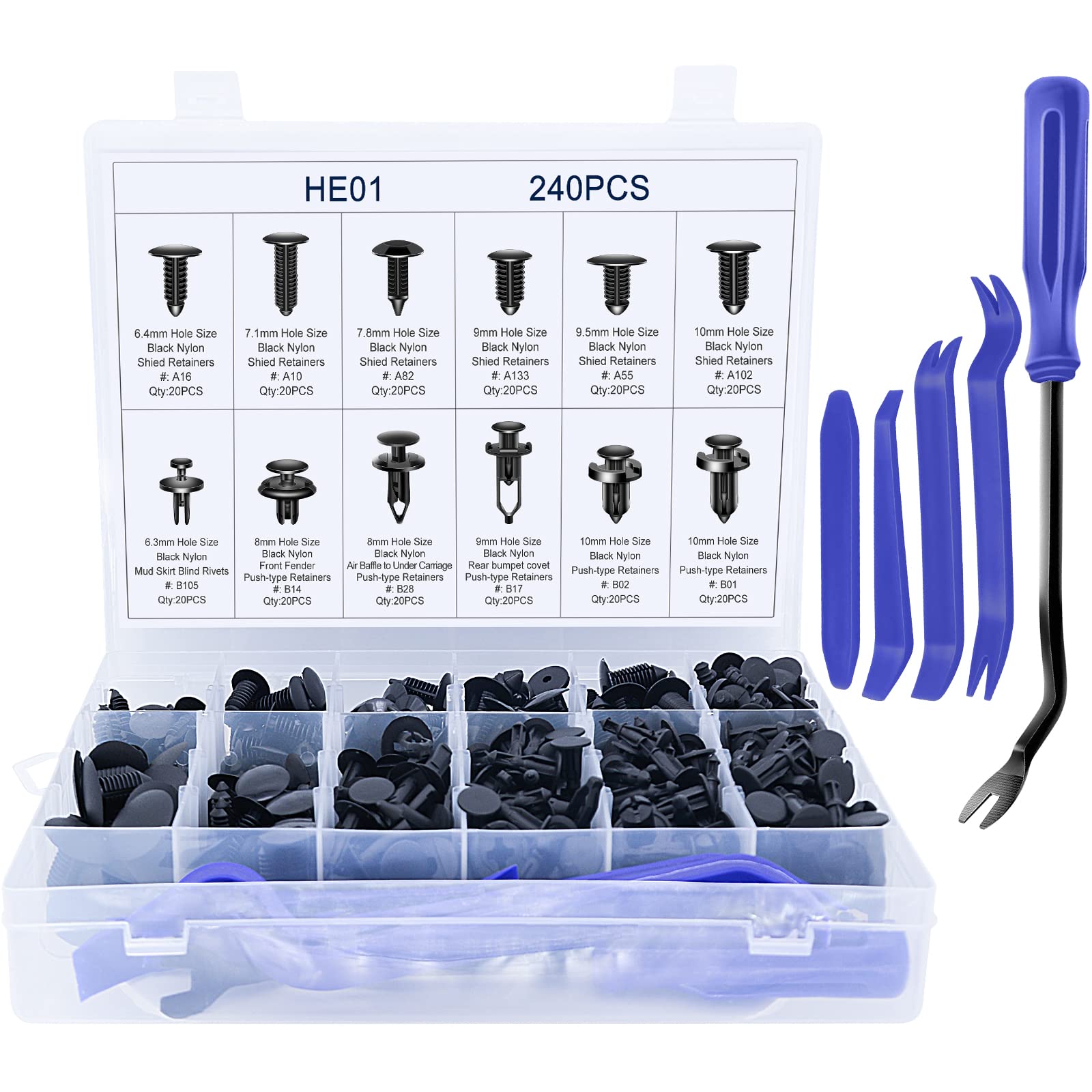 245 Pcs Bumper Clips - Car Push Retainer Clips & Auto Body Fasteners - 12 Most Popular Sizes Push Pin Rivets for Fender, Trim & Moulding - Perfect for DIY Car Repair & Maintenance