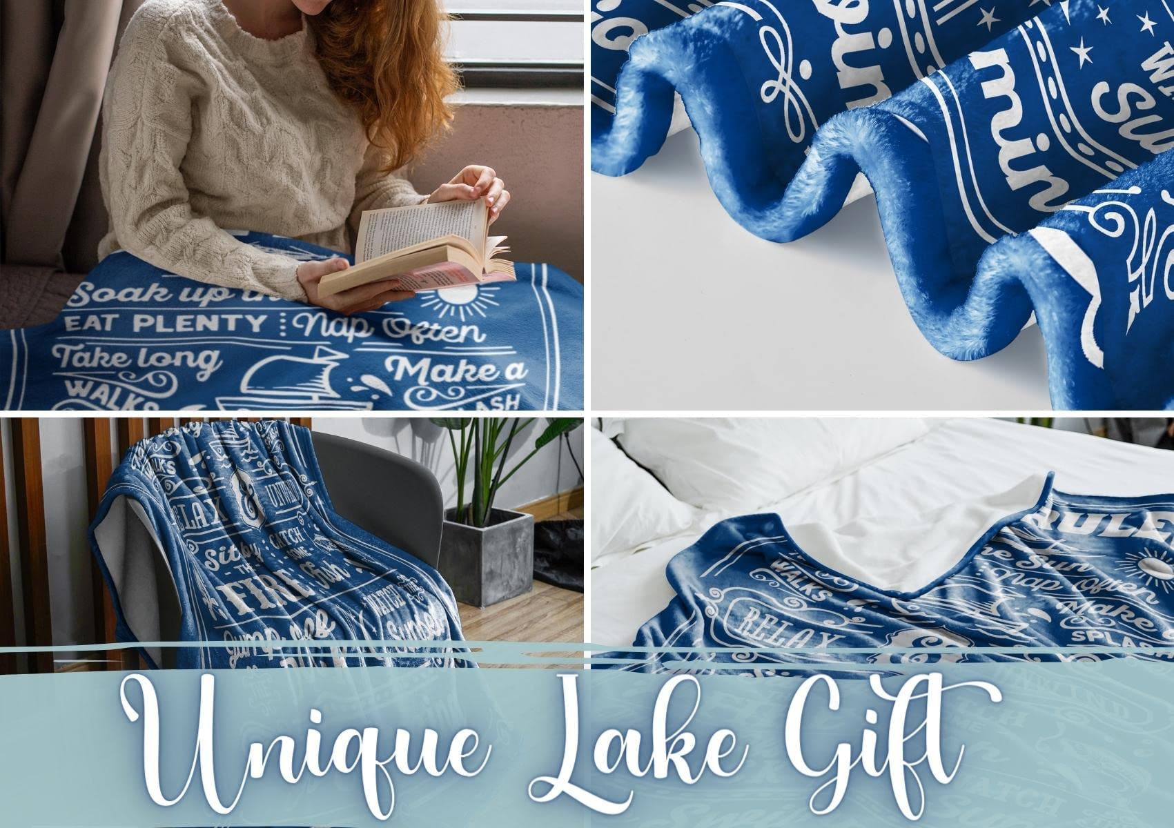 Lake House & Life Gifts Blanket Throw for Women & Men - Cozy Boating & Fishing Gifts - Home Decor for Porch, Bed & Sofa - Lake Rules Design, 50