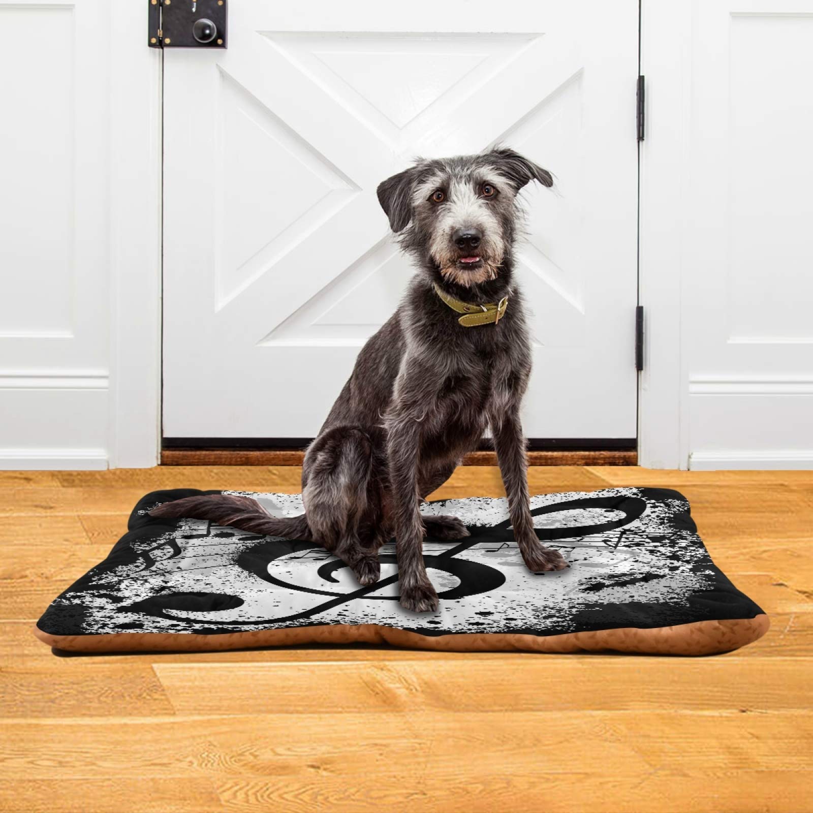 Black Music Notes Dog Bed & Cat Bed - Rectangle Ultra Soft Comfortable Pet Bed for Small Medium Large Dogs - Calming Plush Pet Mat 36x24 Inches - Perfect for Living Room, Bedroom & Pet Nursery