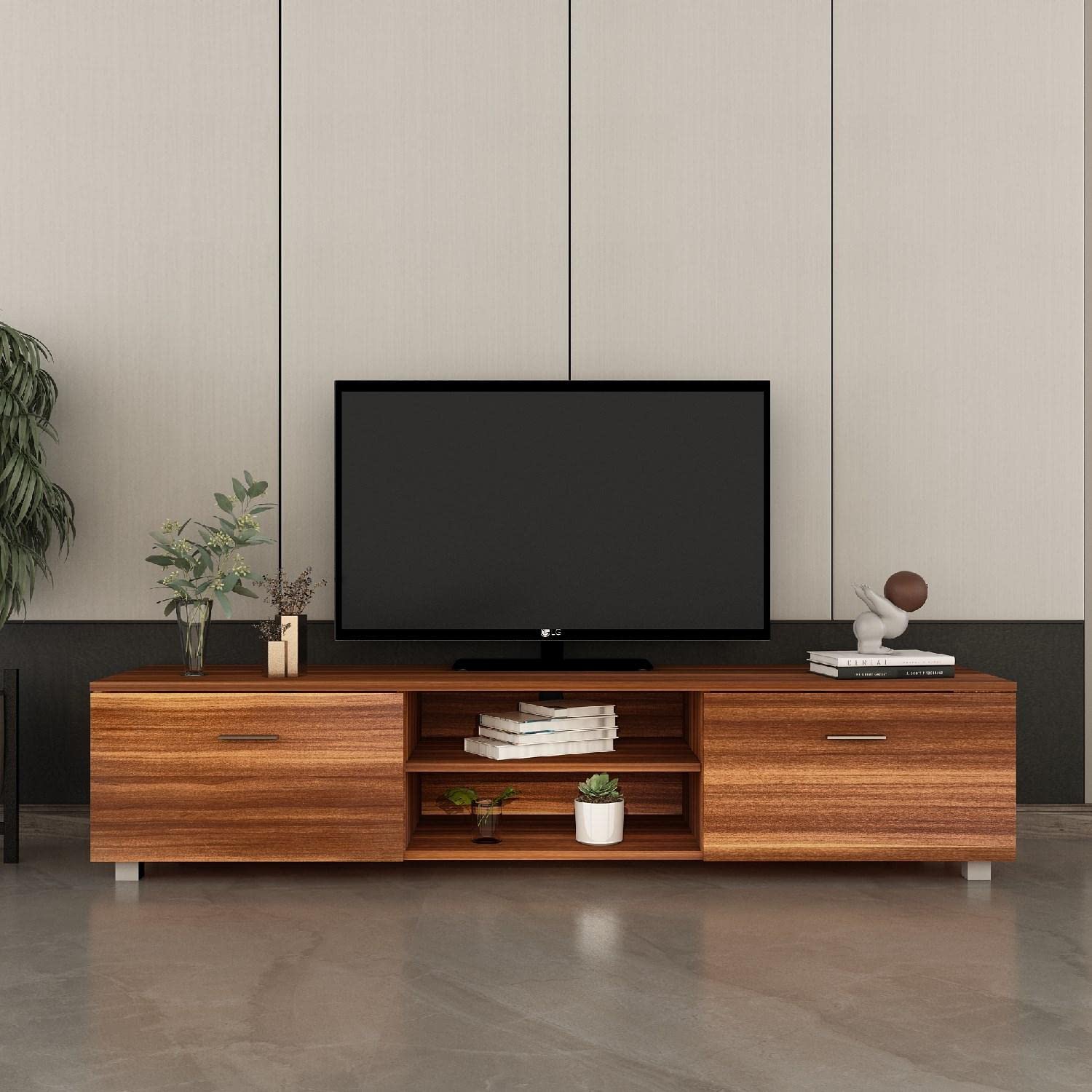 JINS&VICO 70 Inch TV Stand with Storage Cabinets & Open Shelves, Walnut Media Console Entertainment Center - Perfect for Living Room, Bedroom & Home Theater Setup