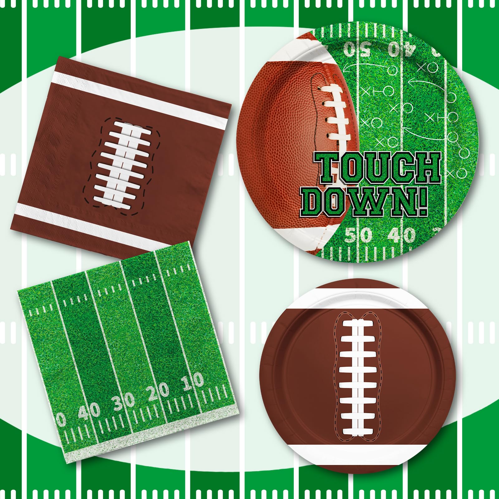 Football Party Supplies Kit for 50 Guests - Touchdown Dinner Plates, Dessert Plates & Napkins Set - Perfect for Football Birthday Parties, Game Day Decorations & Tailgate Events