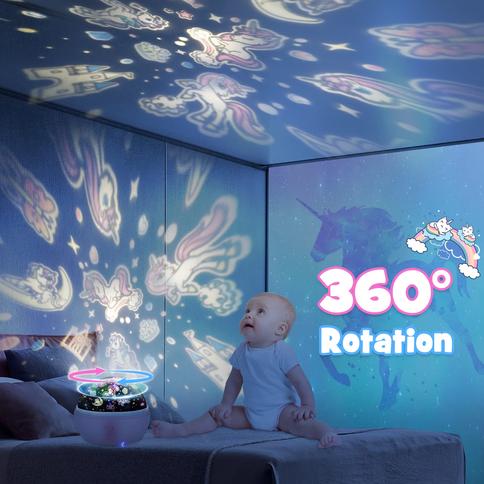 Vingtank Unicorn Night Light & Star Projector for Girls - Kids Room Decor, Birthday Gift for Ages 1-12 | Bedtime Soother, Nursery Lighting, Party Decoration