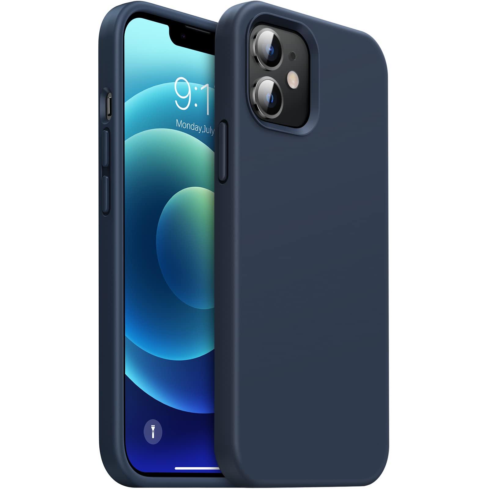 OuXul Liquid Silicone Gel Case for iPhone 12/12 Pro (6.1 inch) - Slim Soft Protective Phone Cover with Microfiber Lining | Navy Blue | Perfect for Everyday Use, Work & Travel Protection