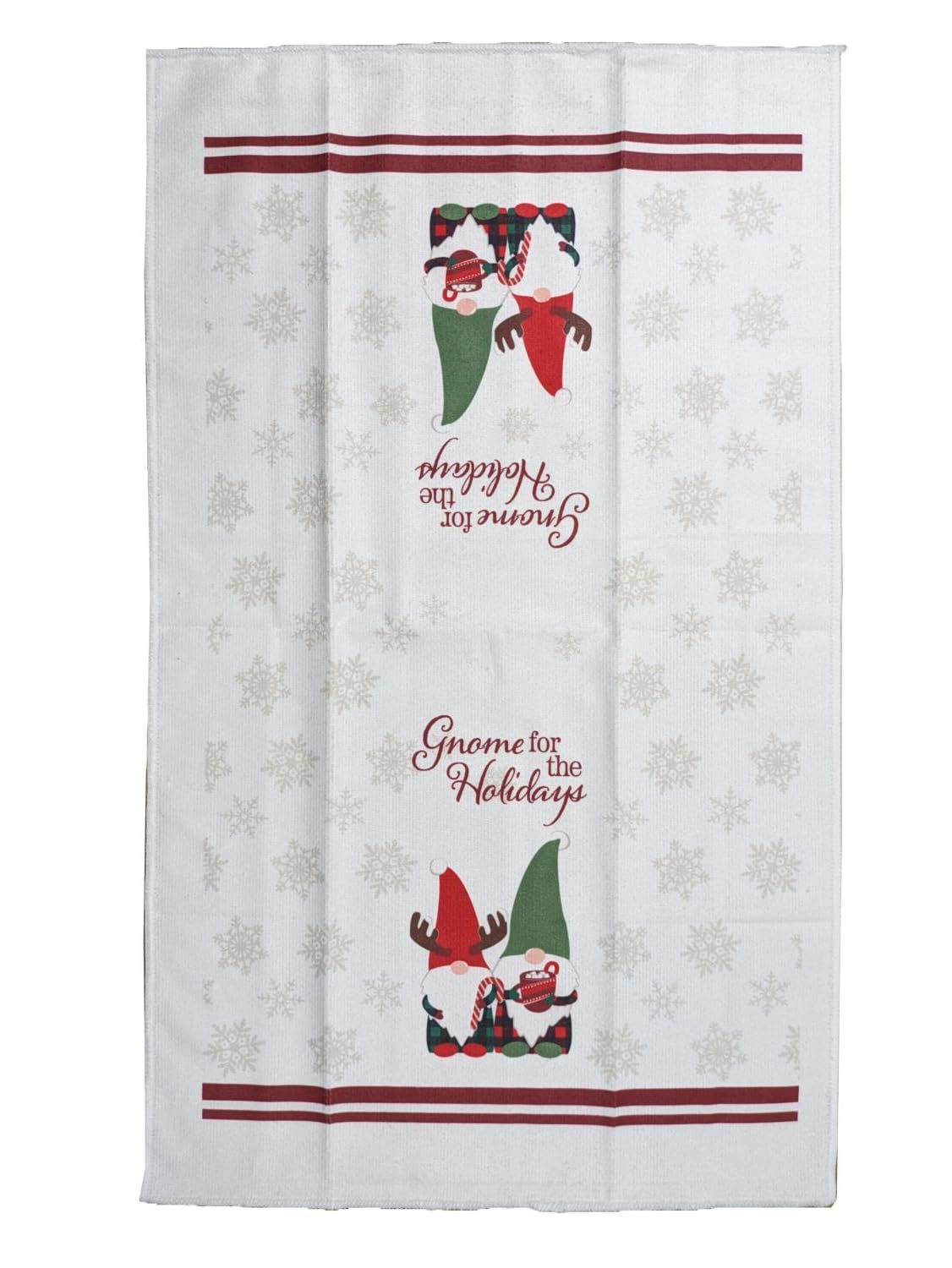 Christmas Kitchen Linen Set - 1 Oven Mitt, 2 Pot Holders & 2 Dish Towels with Whimsical Gnome & Snowflake Print | Holiday Decor for Baking, Cooking & Festive Home Decoration