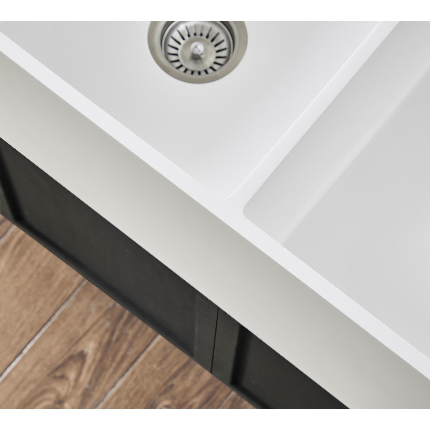 Arcticstone 33 Inch White Farmhouse Kitchen Sink - Double Bowl Apron Front Solid Surface Sink with 2 Strainers (Matte/Glossy Finish) - Perfect for Modern Farmhouse & Rustic Kitchen Designs