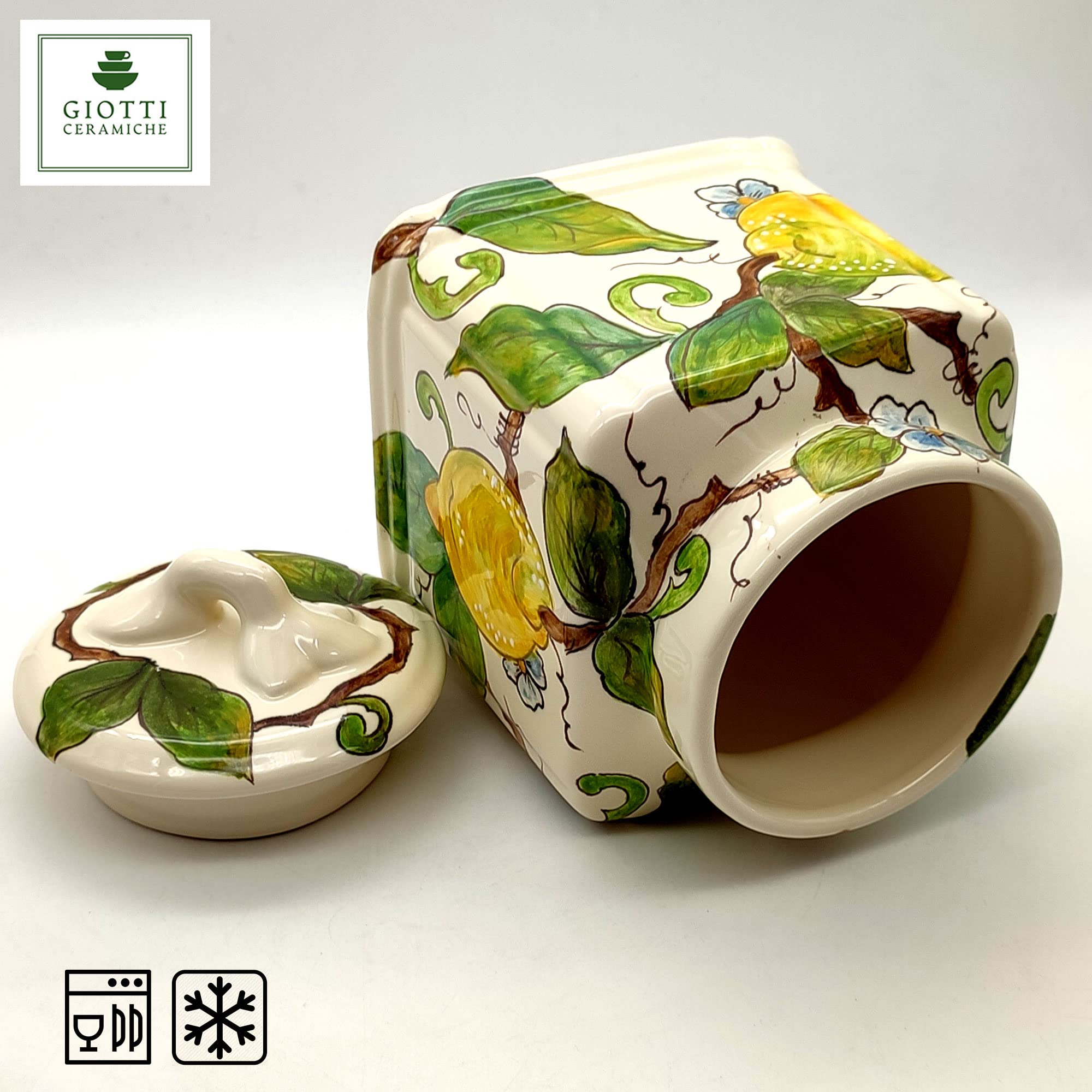 Italian Ceramic Cookies Jar - Hand Painted Kitchen Storage Canister with Lid for Tea, Coffee & Spices - Made in Tuscany, Italy - Italian Pottery Home Decor - Perfect for Kitchen, Pantry & Gift Giving