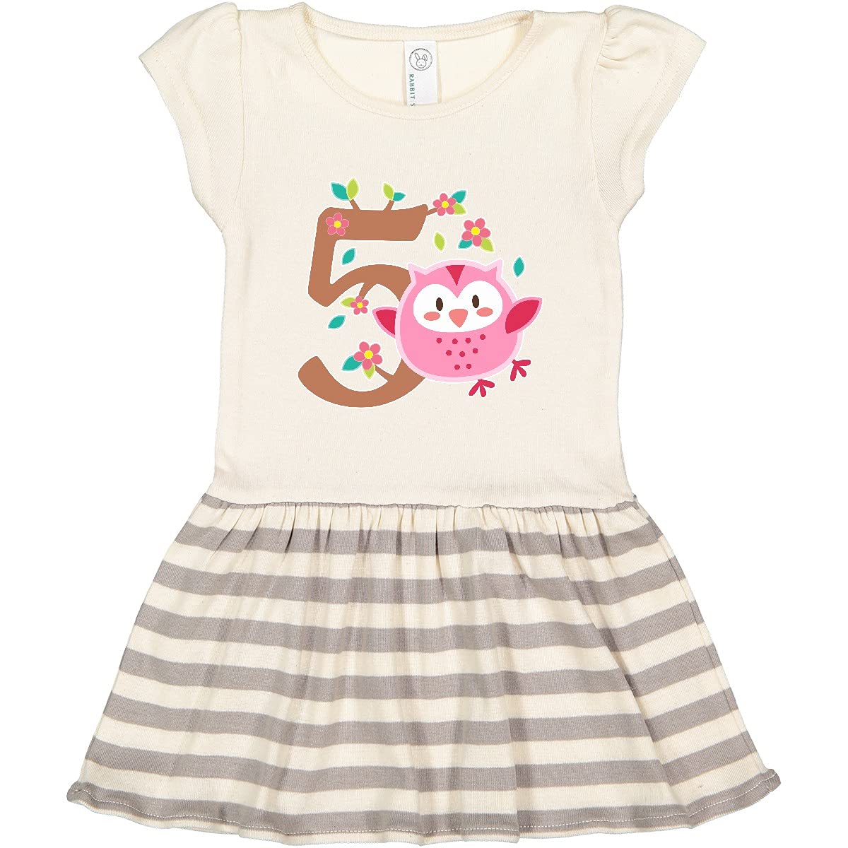 Inktastic Owl Fifth Birthday Toddler Dress - Pink Floral Tree Design for Girls, Cute Birthday Outfit, Party Dress for 5 Year Olds | Perfect for Birthday Parties, Photo Shoots & Special Occasions