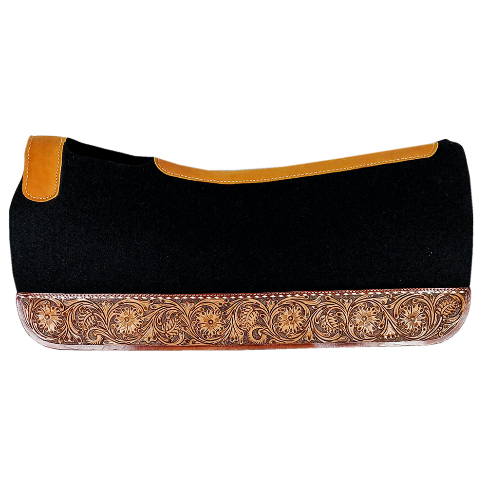 32X30 Hilason Western Wool Black Felt Horse Saddle Pad with Tooled Border - Durable Riding Pad for Trail Riding, Rodeo & Horse Training