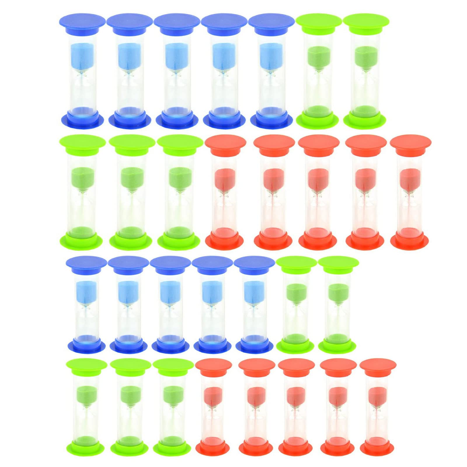 30 Pack 5-Minute Plastic Sand Timers - Multicolor Set (Red, Blue, Green) for Classroom, Games, Cooking & Time Management Activities