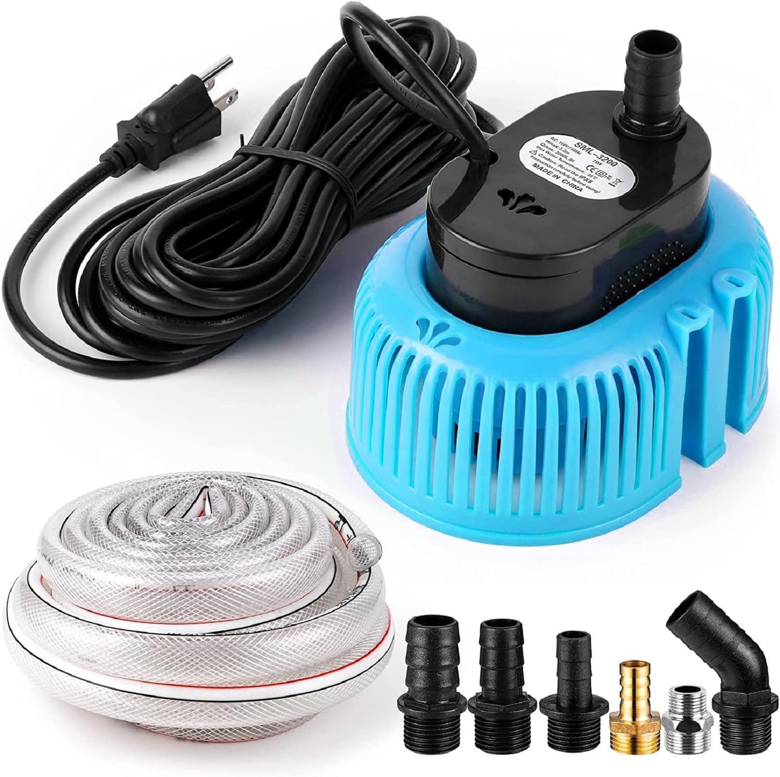 Best Above Ground Pool Cover Pump - Submersible Water Pump for Draining Pools, Sump Pump with 16ft Drainage Hose & 25ft Extra Long Power Cord (Blue) - Perfect for Winter Pool Covers, Inflatable Pools & Backyard Maintenance