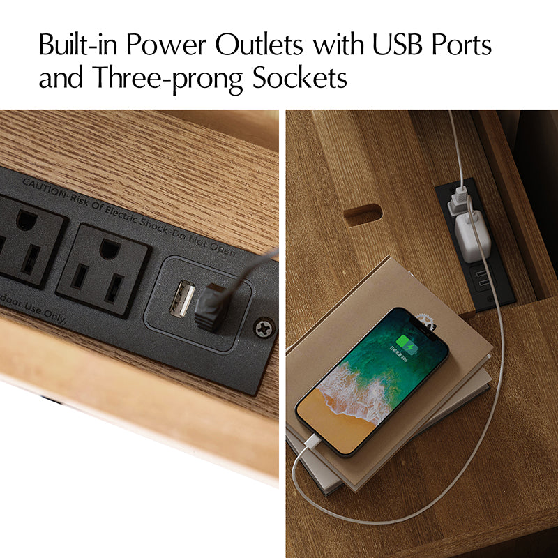 3-Drawer Nightstand with Built-In USB Outlets & Power Strip - Modern Bedside Table for Charging Devices - Perfect for Bedrooms, Guest Rooms & Small Spaces