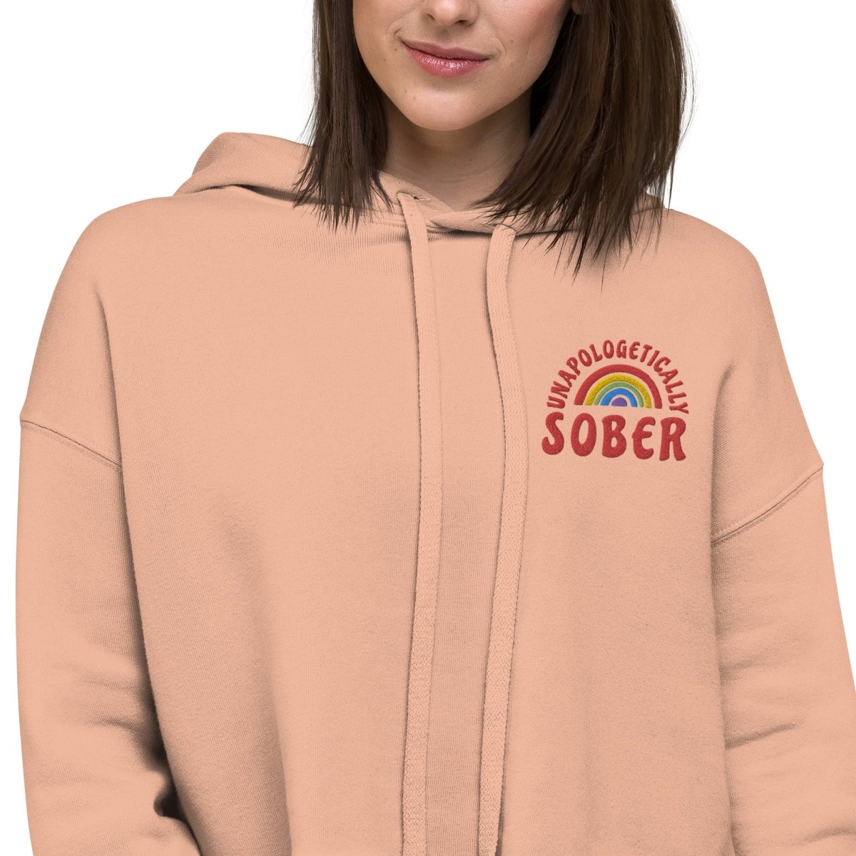 Unapologetically Sober Embroidered Women's Crop Hoodie - Stylish Casual Pullover for Sober Living, Recovery Support & Everyday Wear