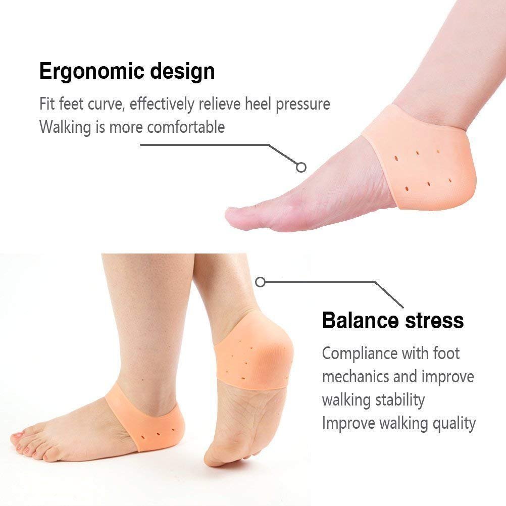 Moisturizing Silicone Gel Heel Protector Pads - Anti Crack Foot Care Socks for Dry, Hard & Cracked Feet - Pain Relief Covers for Men & Women (Beige, Free Size, 1 Pair) - Ideal for Daily Wear, Nighttime Foot Repair & Comfortable Healing