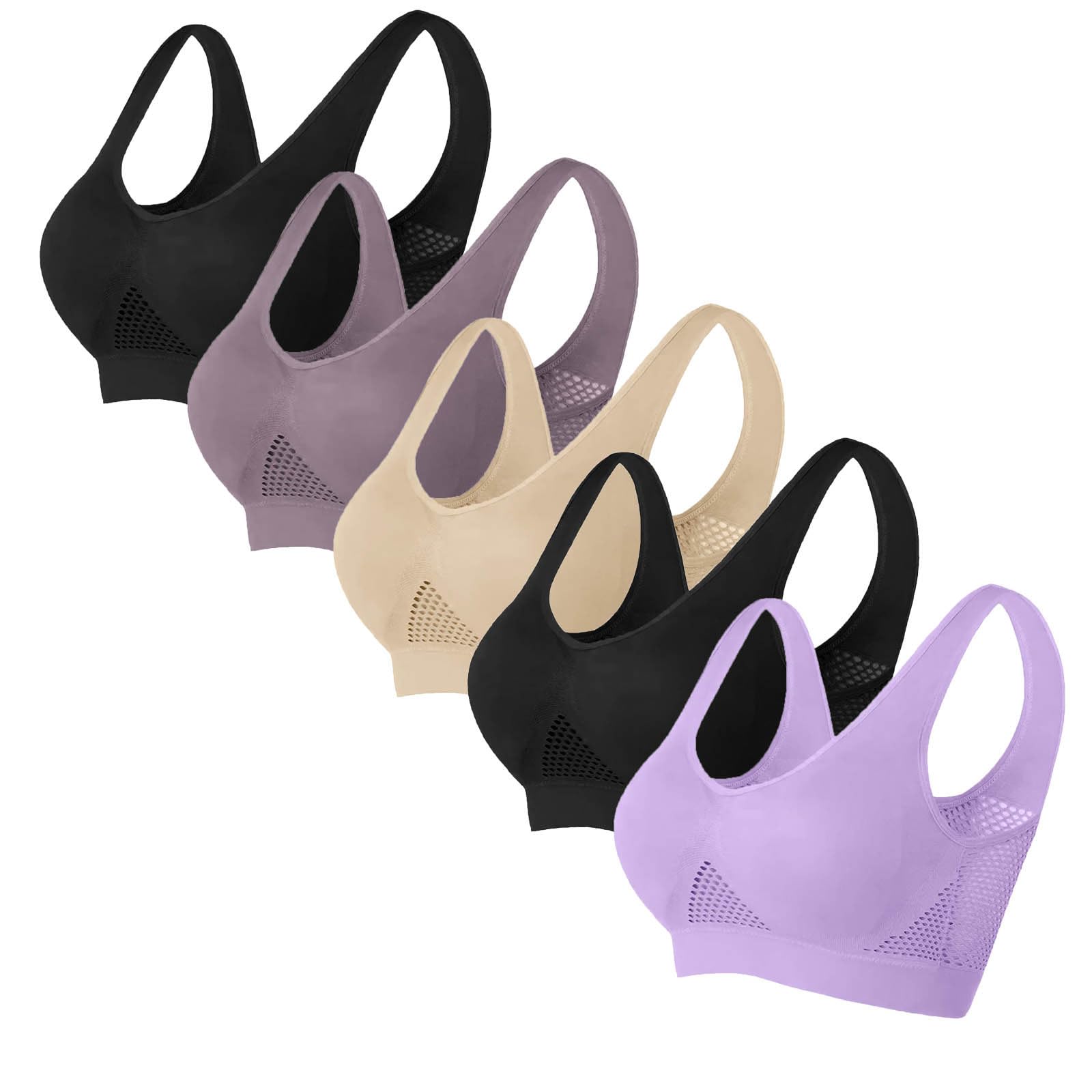 5-Pack Women's Wireless Sports Bras - Breathable Yoga Gym Wear for Plus Size & Maternity
