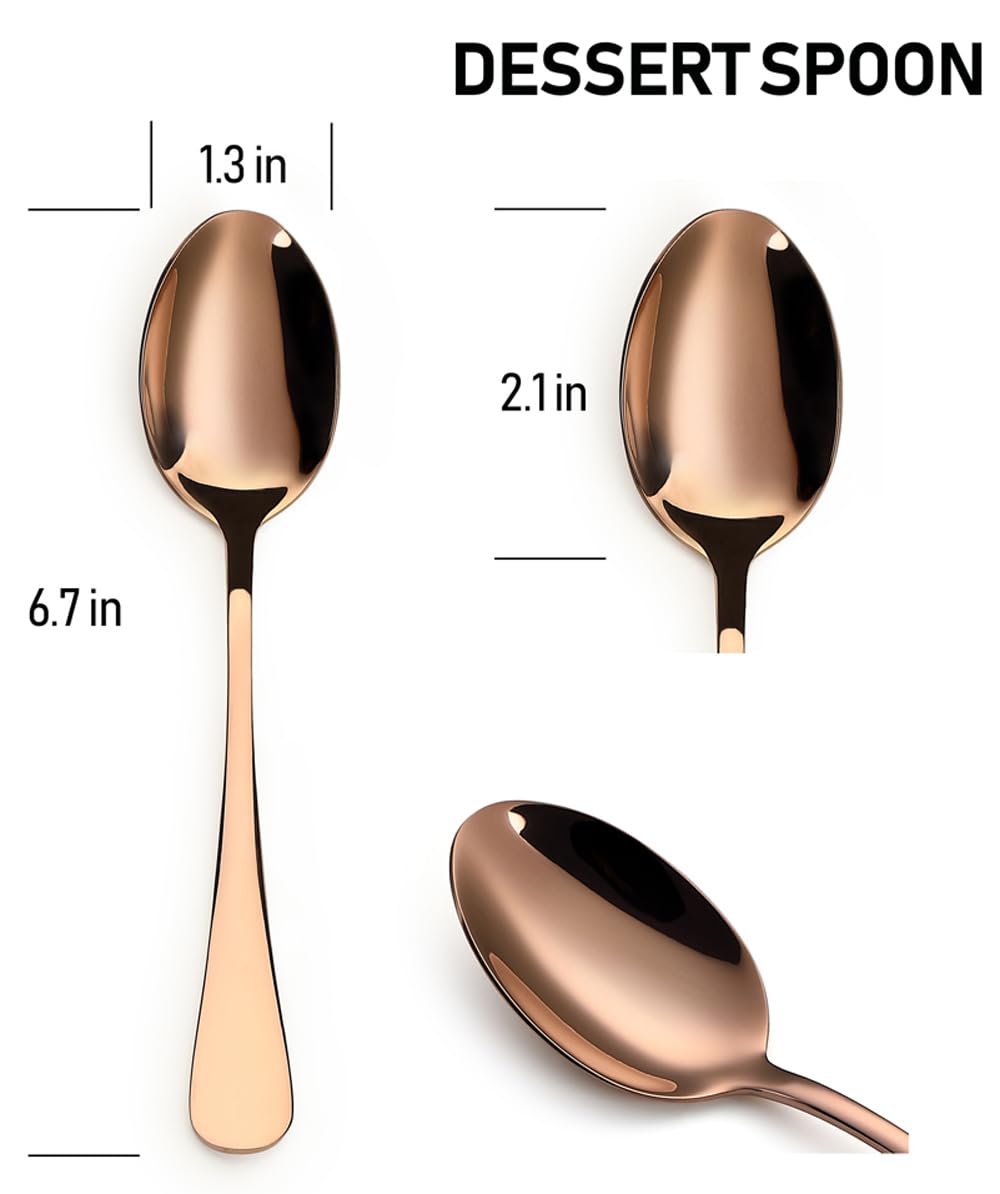 8-Piece Rose Gold Teaspoons Set - Stainless Steel Dessert & Coffee Spoons with Mirror Finish - Dishwasher Safe, 6.7 Inches - Perfect for Tea Parties, Coffee Bars & Elegant Dining