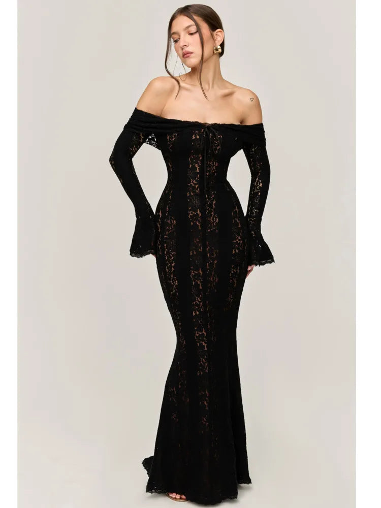2025 New Women's Autumn/Winter Fashion Slash Neck Sexy Tight Strapless High Waist Tailored Dress - Perfect for Party, Evening Events & Night Out