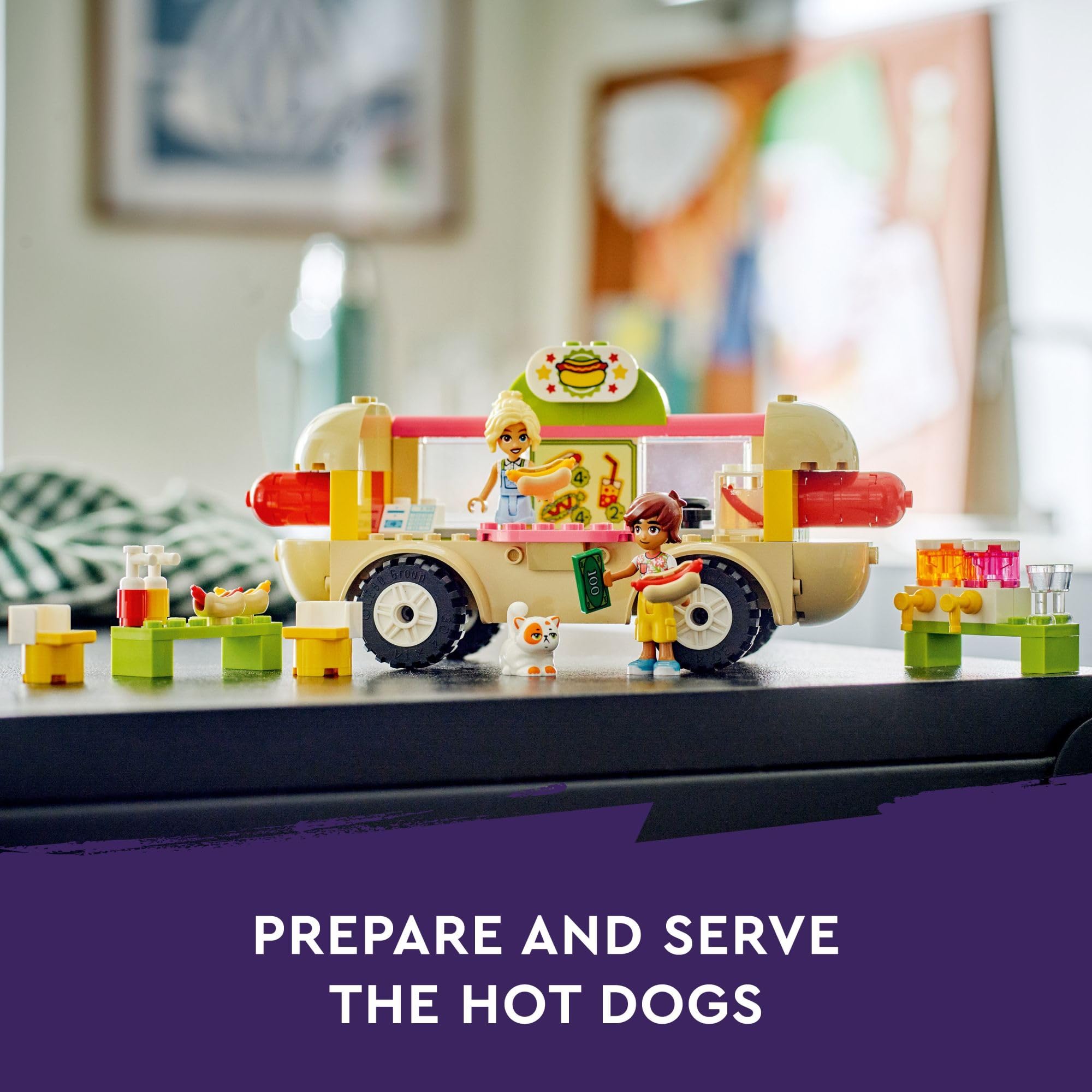 LEGO Friends Hot Dog Food Truck Toy Set with Mini Dolls & Cat Figure - Pretend Play Vehicle for Kids Ages 4+ (Model 42633) | Creative Building Kit for Girls & Boys | Birthday Gift Idea for Pretend Restaurant Play & Imaginative Fun