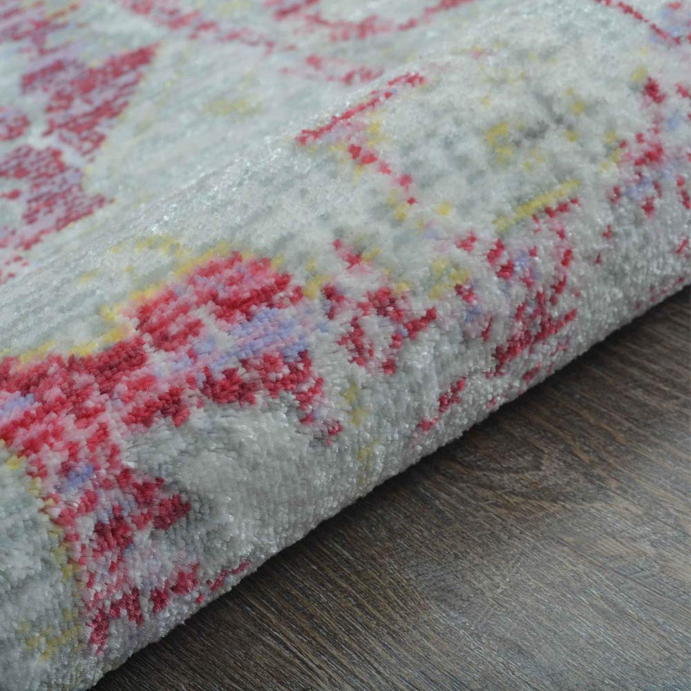 Machine Made Polyester Area Rugs 9'x12' Rectangle - Pink Oriental Traditional Design Low Pile Carpet for Living Room, Bedroom, Dining Room | Soft & Durable Home Decor (M00073)