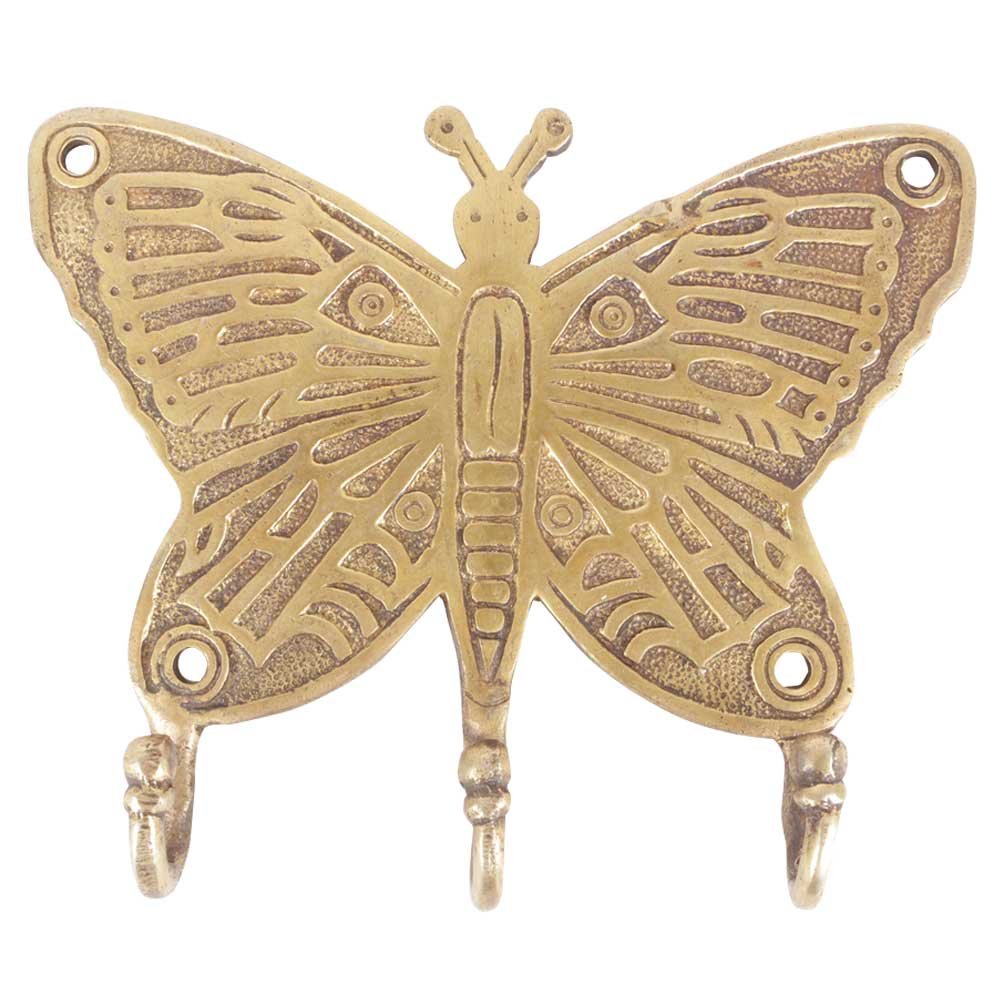 4 Pack Vintage Brass Butterfly Wall Hooks - Decorative Key Holder & Coat Rack - Antique Gold Towel Hangers for Entryway, Bedroom & Bathroom Organization