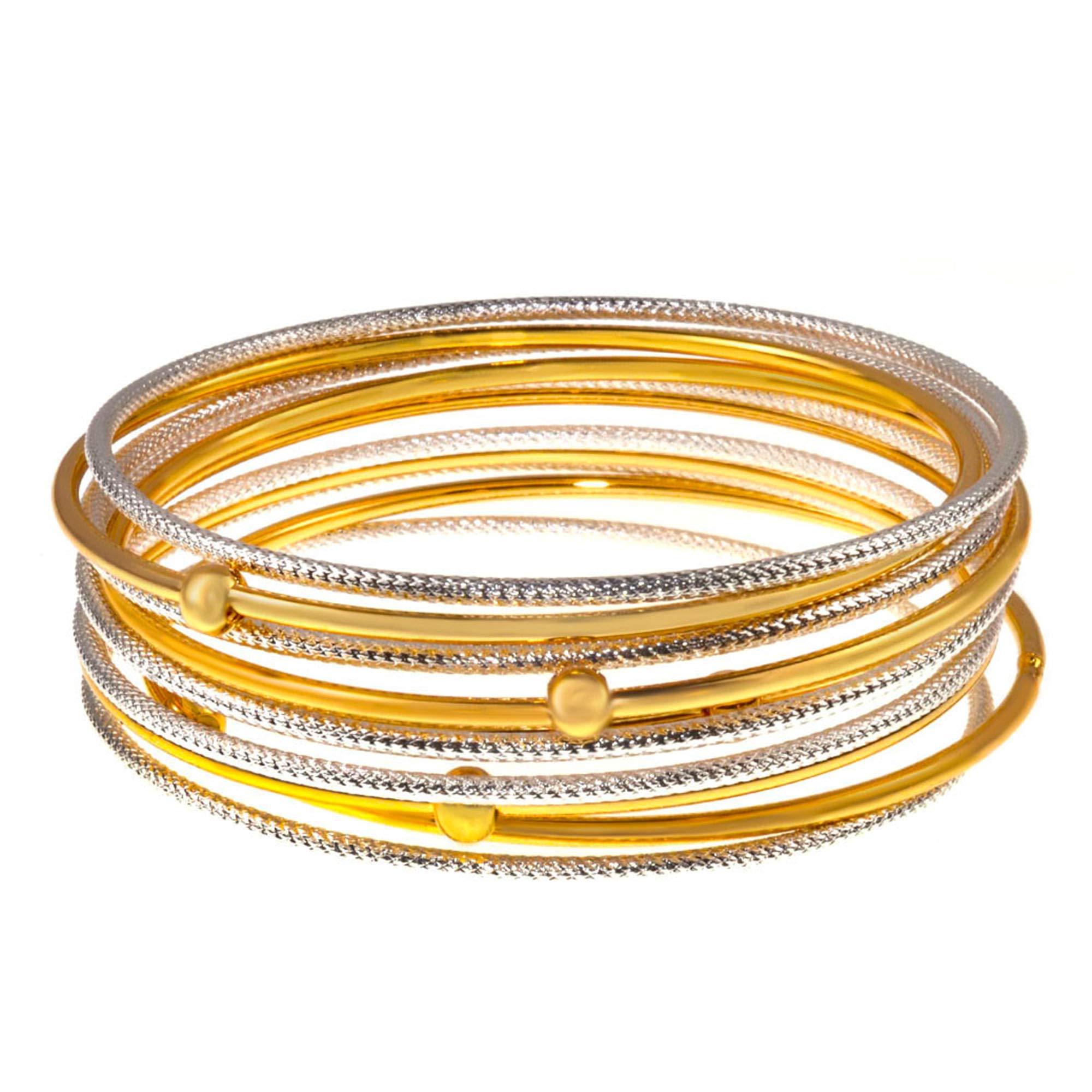 Madison Tyler Classic Collection 11-Piece Stackable Bangle Bracelet Set in Gold Plated - 5 Smooth & 6 Textured Bangles for Women | Perfect for Layering, Everyday Wear & Gift Giving