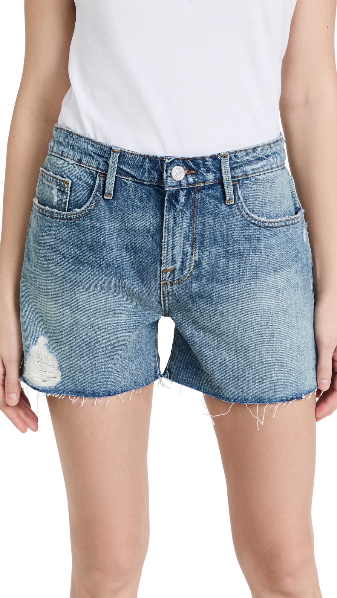 FRAME Women's High Waisted Denim Shorts - Vintage Washed Boyfriend Style Jean Shorts for Women | Perfect for Summer Outfits, Beach Vacations & Casual Wear