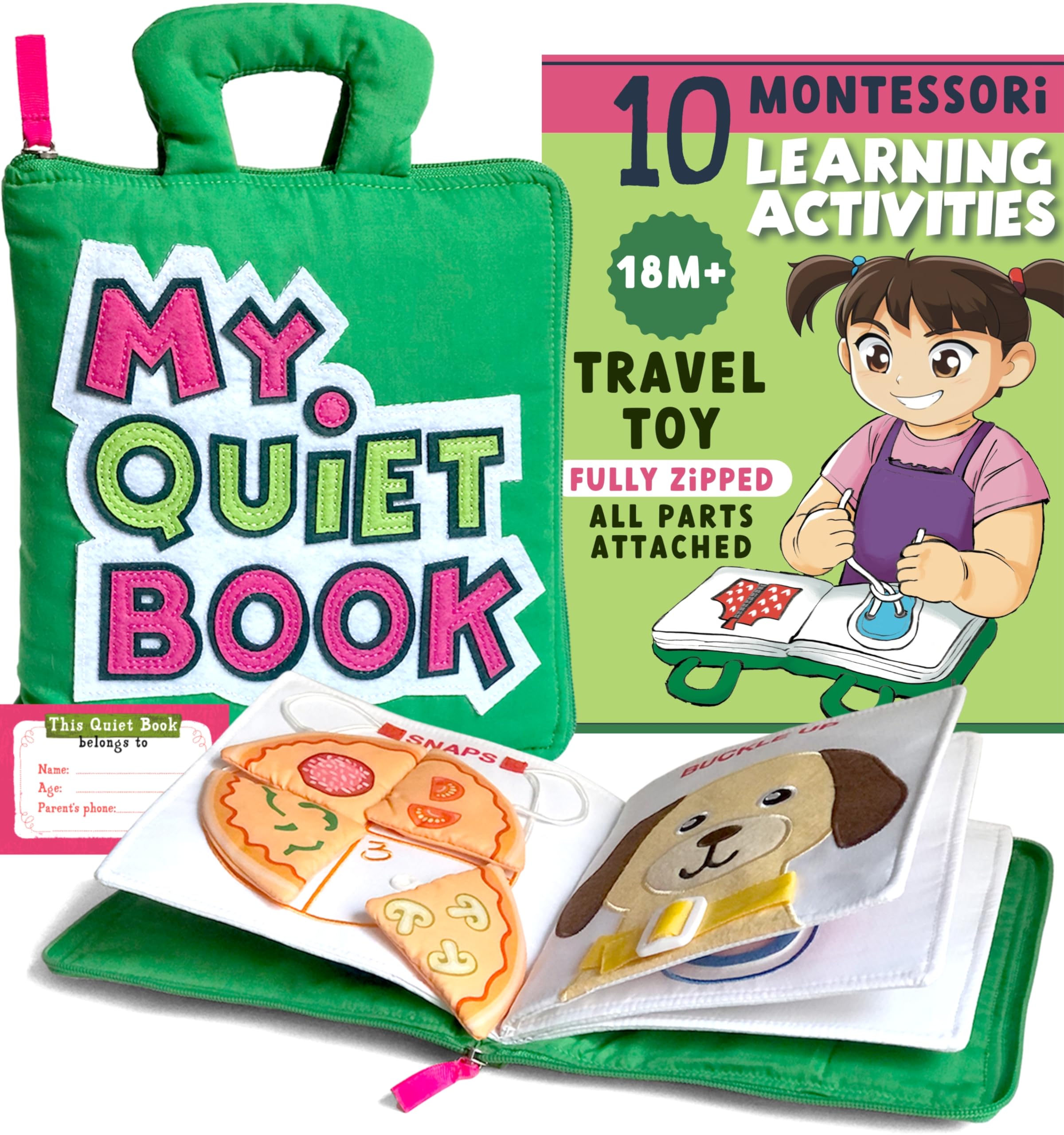 My Quiet Book for Toddlers - Montessori Busy Board Activity Book for Airplane & Car Travel, Educational Toys for 1 2 3 4 Year Old Girls & Boys - Perfect Easter Basket Stuffers, Birthday Gifts & Travel Toys for Kids Ages 2-4 | Great for Long Flights, Road Trips & Quiet Playtime