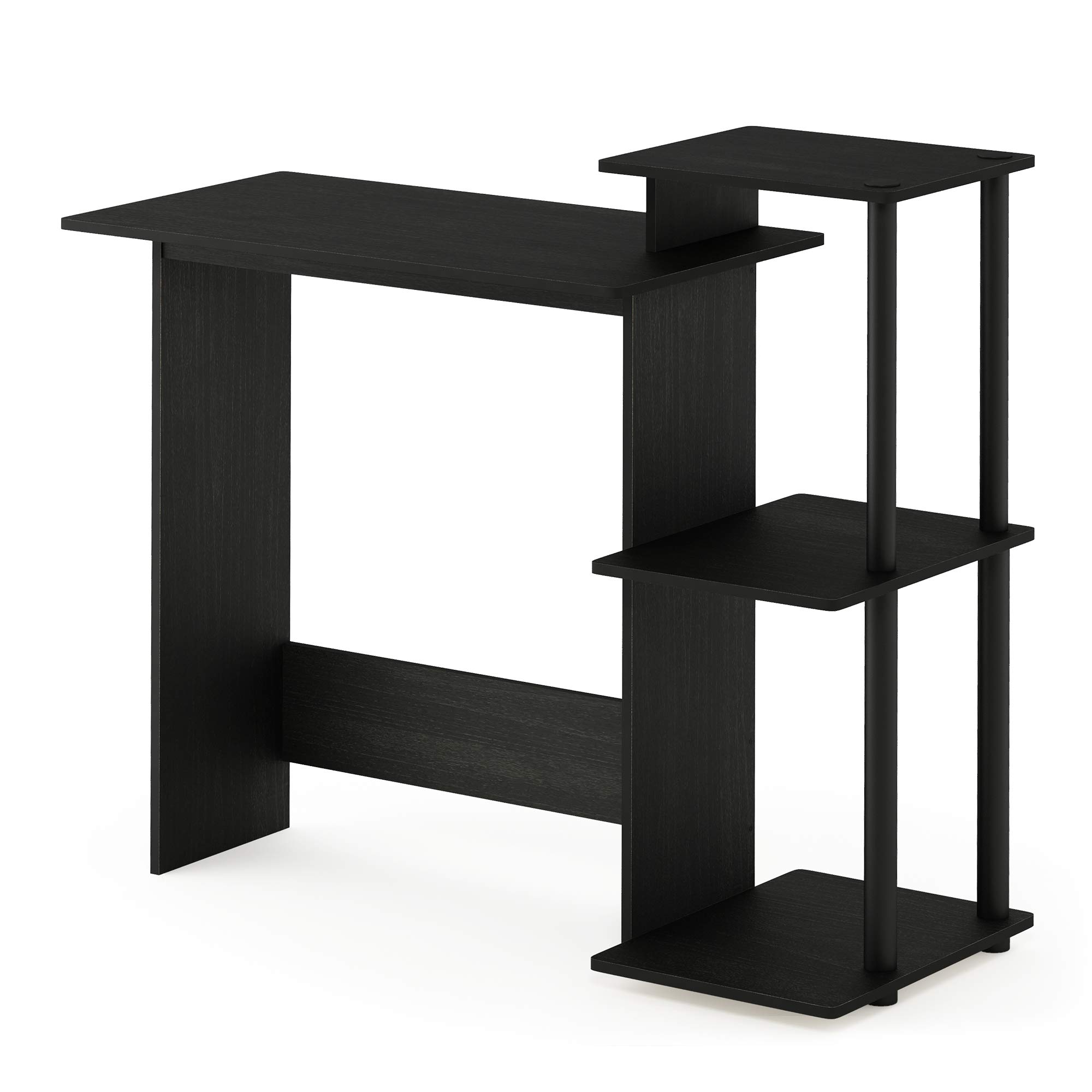 Furinno Compact Home Office Desk with Square Shelves for Laptop & Notebook - Americano/Black - Perfect for Small Spaces, Dorm Rooms & Workspaces