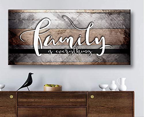 Family Is Everything Wall Art - Framed Large Canvas Print for Living Room & Farmhouse Decor - Brown 42x19 Inch - Perfect for Family Room, Bedroom & Home Office Décor