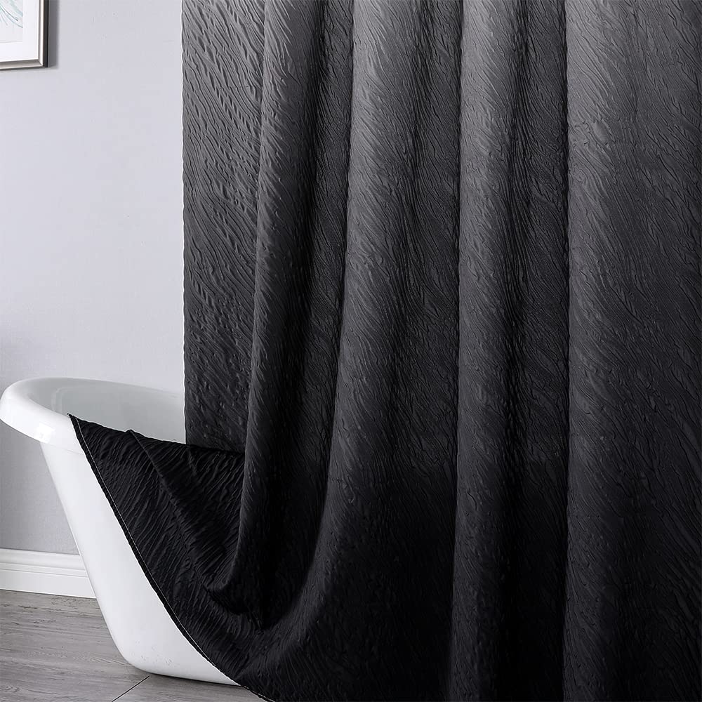 3D Geometric Embossed Black Ombre Shower Curtain - Waterproof Washable Fabric Bathroom Curtain with Hooks, Modern Farmhouse Style 72x72 Inches - Perfect for Spa-Like Showers & Stylish Bathroom Decor