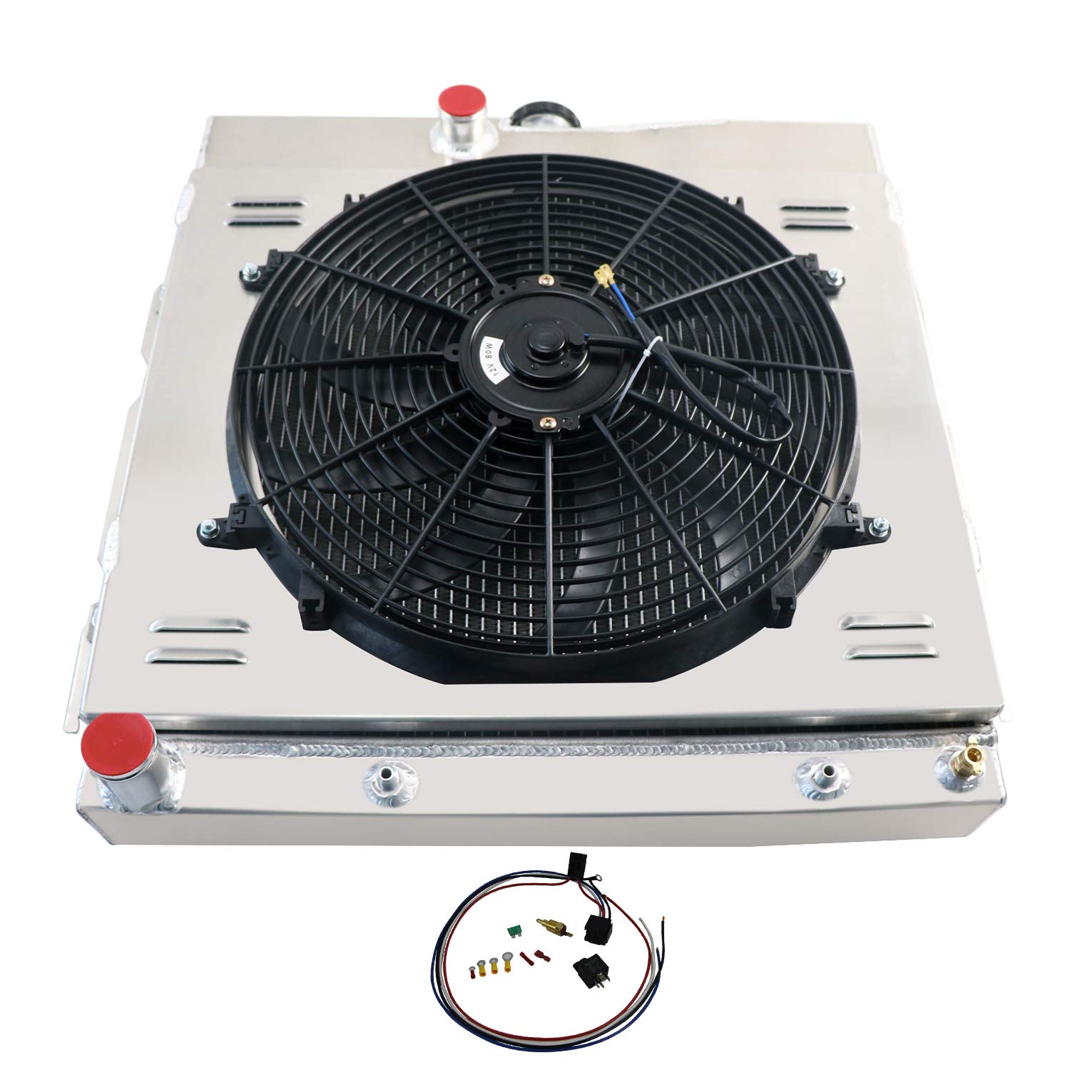 4 Row Aluminum Radiator Shroud with Fan Kit for Dodge Charger Dart Coronet V8 1963-1968 - High Performance Cooling System for Classic Muscle Cars & Hot Rods