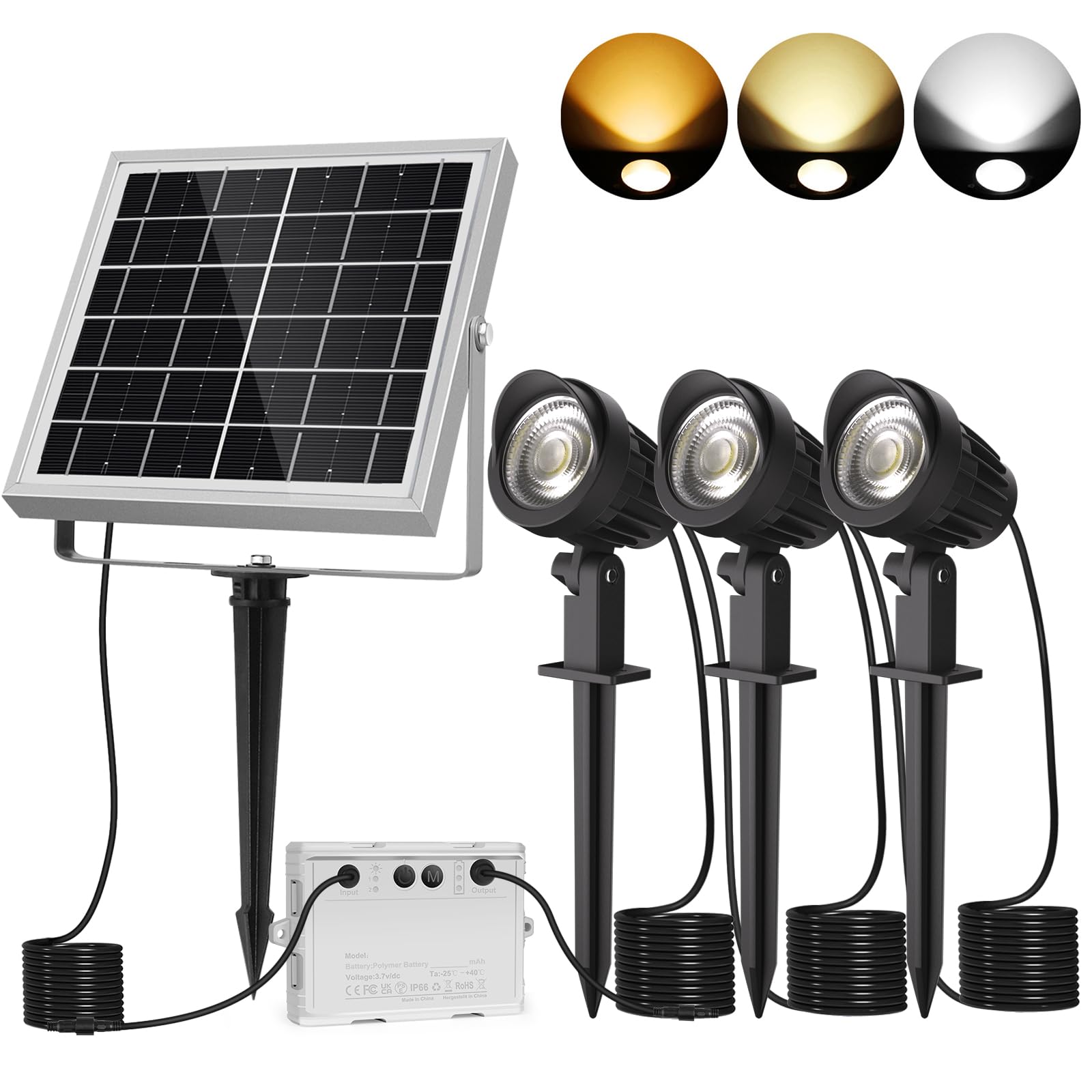 CLY LED Solar Spotlights - 3-in-1 Solar Landscape Lights, IP66 Waterproof Outdoor Spot Solar Lights with Auto On/Off & 36FT Cord - 2700K/4000K/6000K Color Temperature for Garden, Lawn, Patio, Yard, Wall & Pathway Lighting | Perfect for Landscape Decoration, Security Lighting & Outdoor Ambiance
